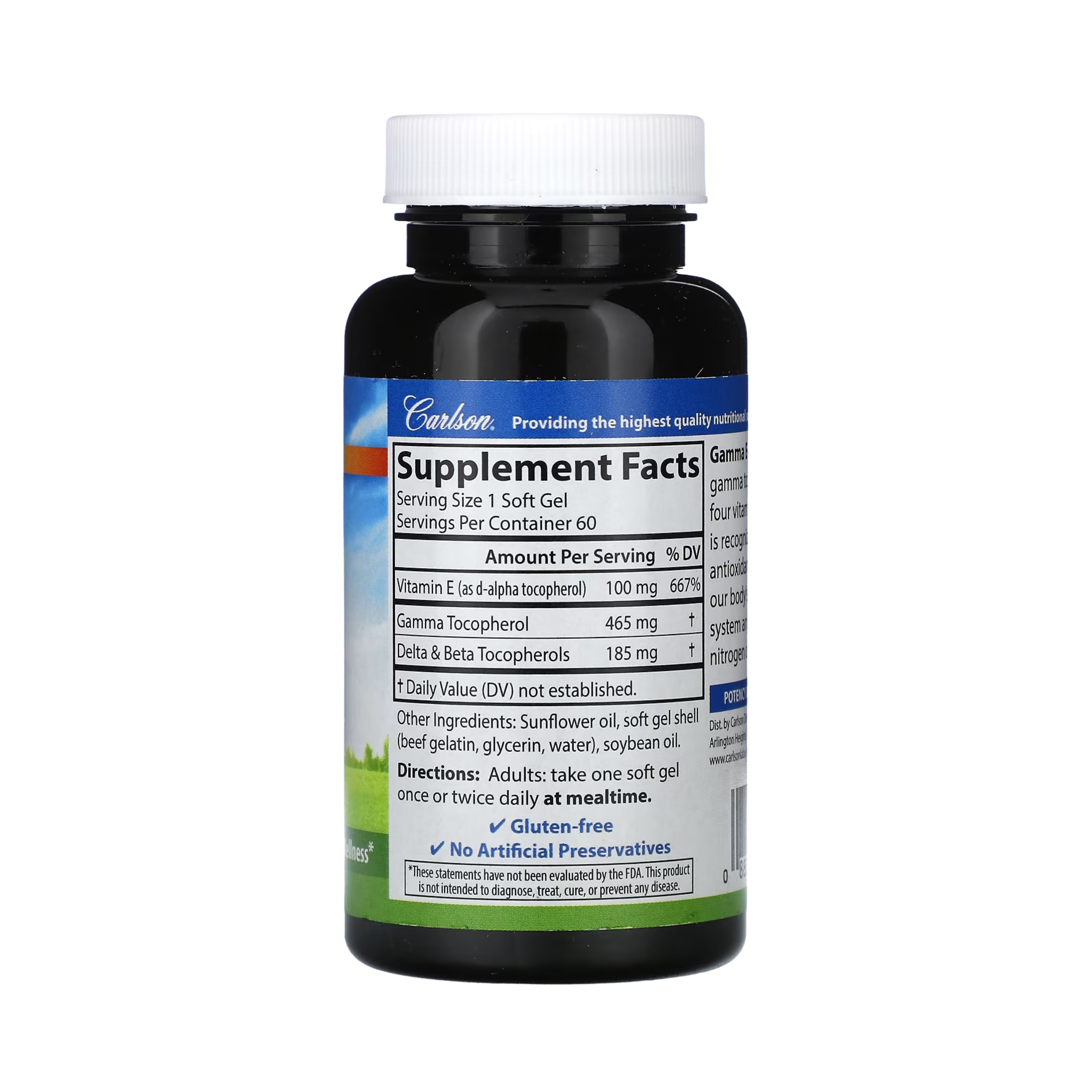 Carlson, Gamma E-Gems, 465 Mg, 60 Soft Gels