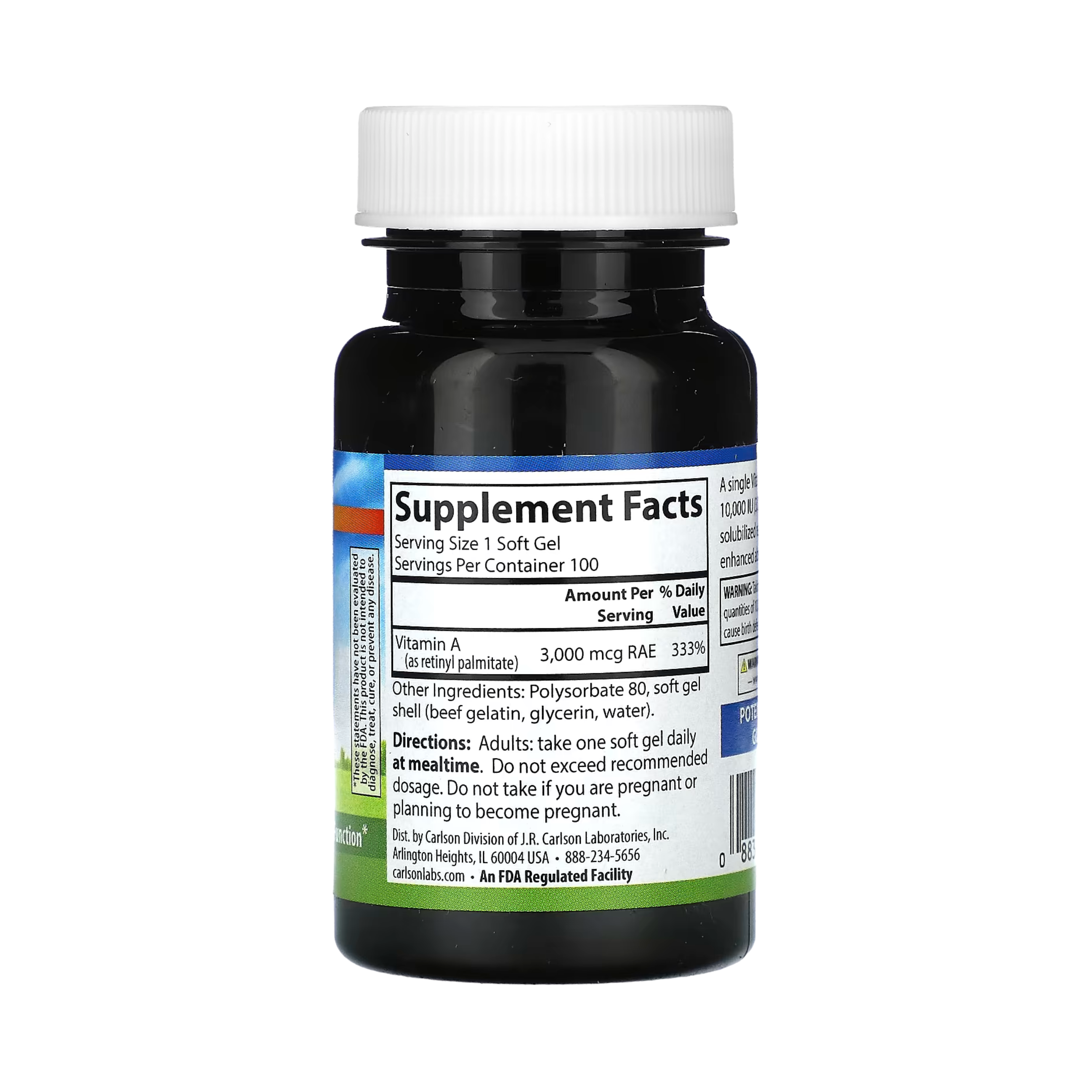 Carlson, Vitamin A, 3,000 Mcg RAE (10,000 IU), 100 Soft Gels