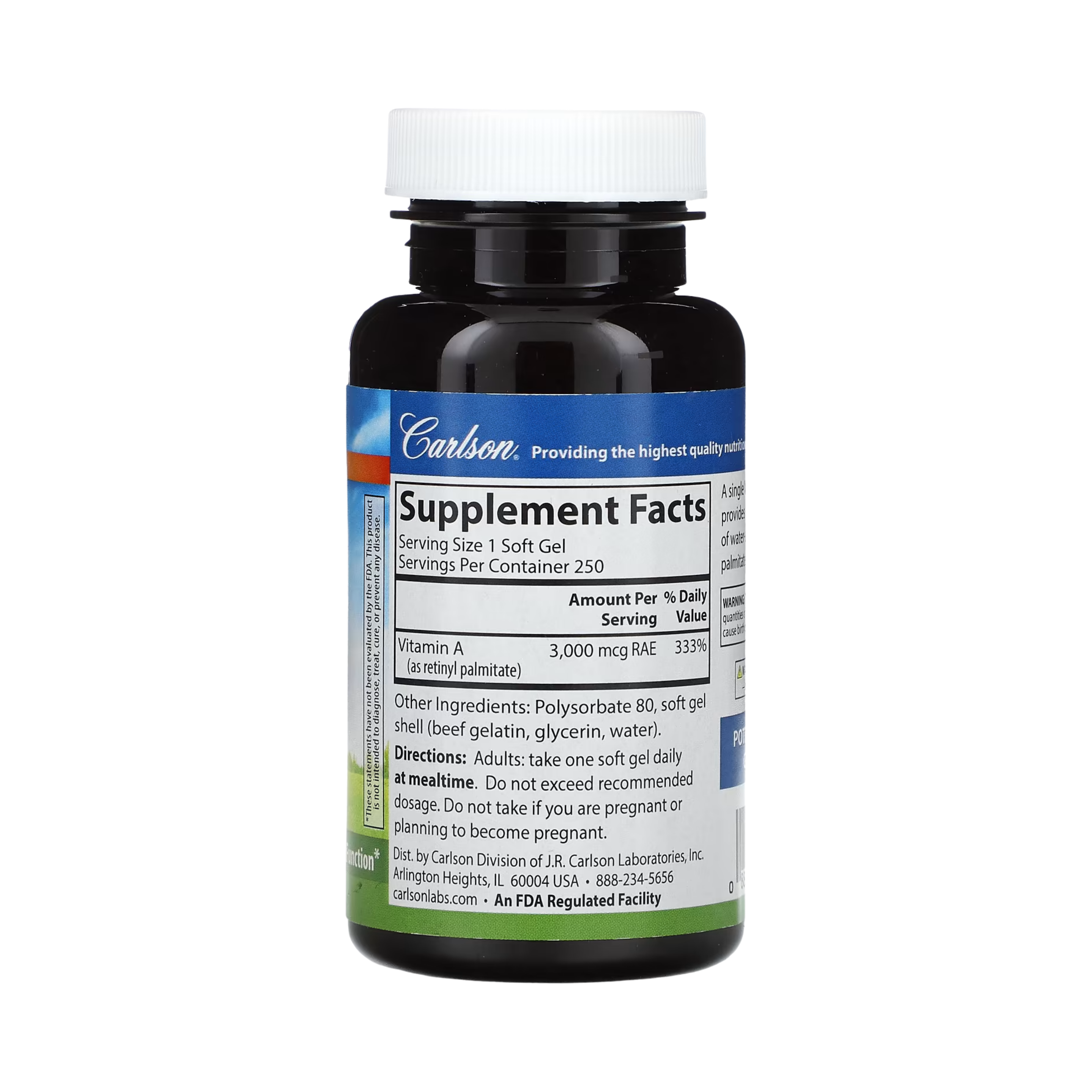 Carlson, Vitamin A, 3,000 Mcg RAE (10,000 IU), 250 Soft Gels