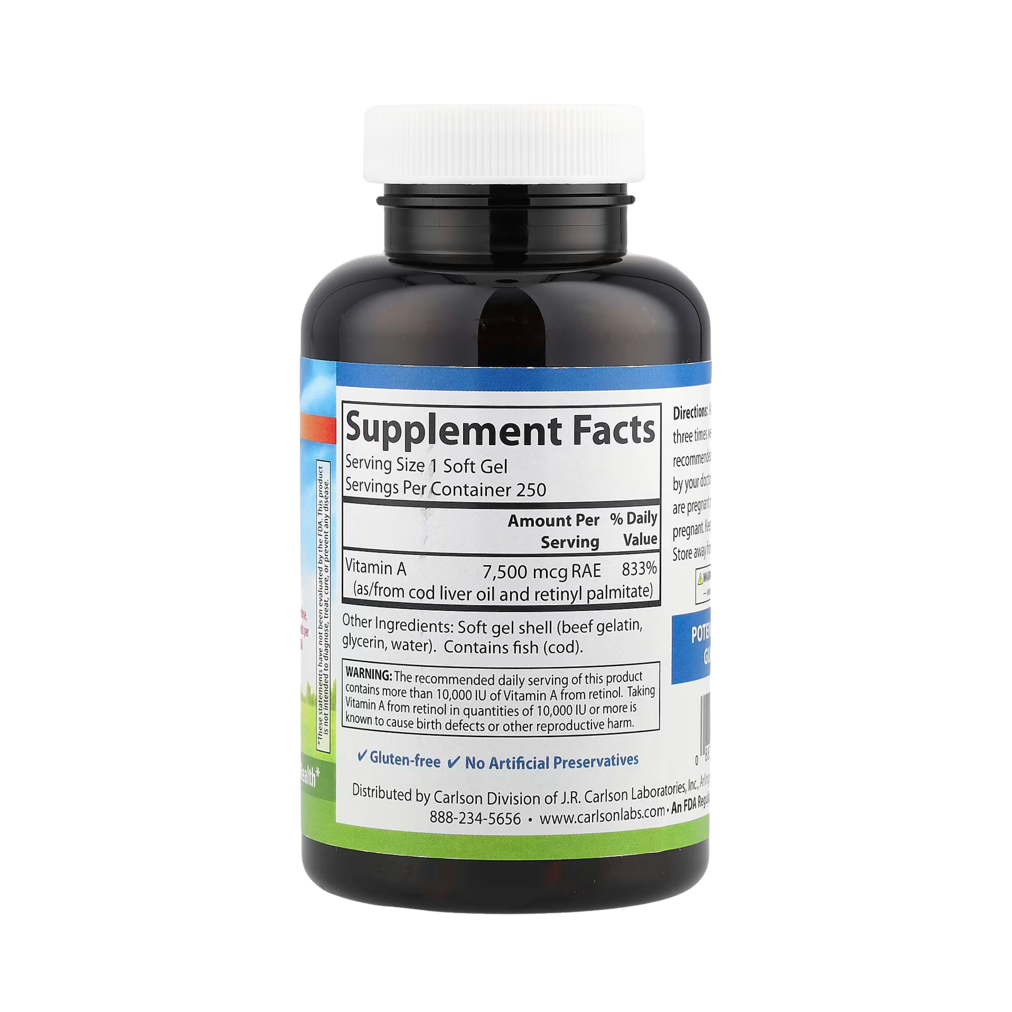 Carlson, Vitamin A, 7,500 Mcg RAE (25,000 IU), 250 Soft Gels