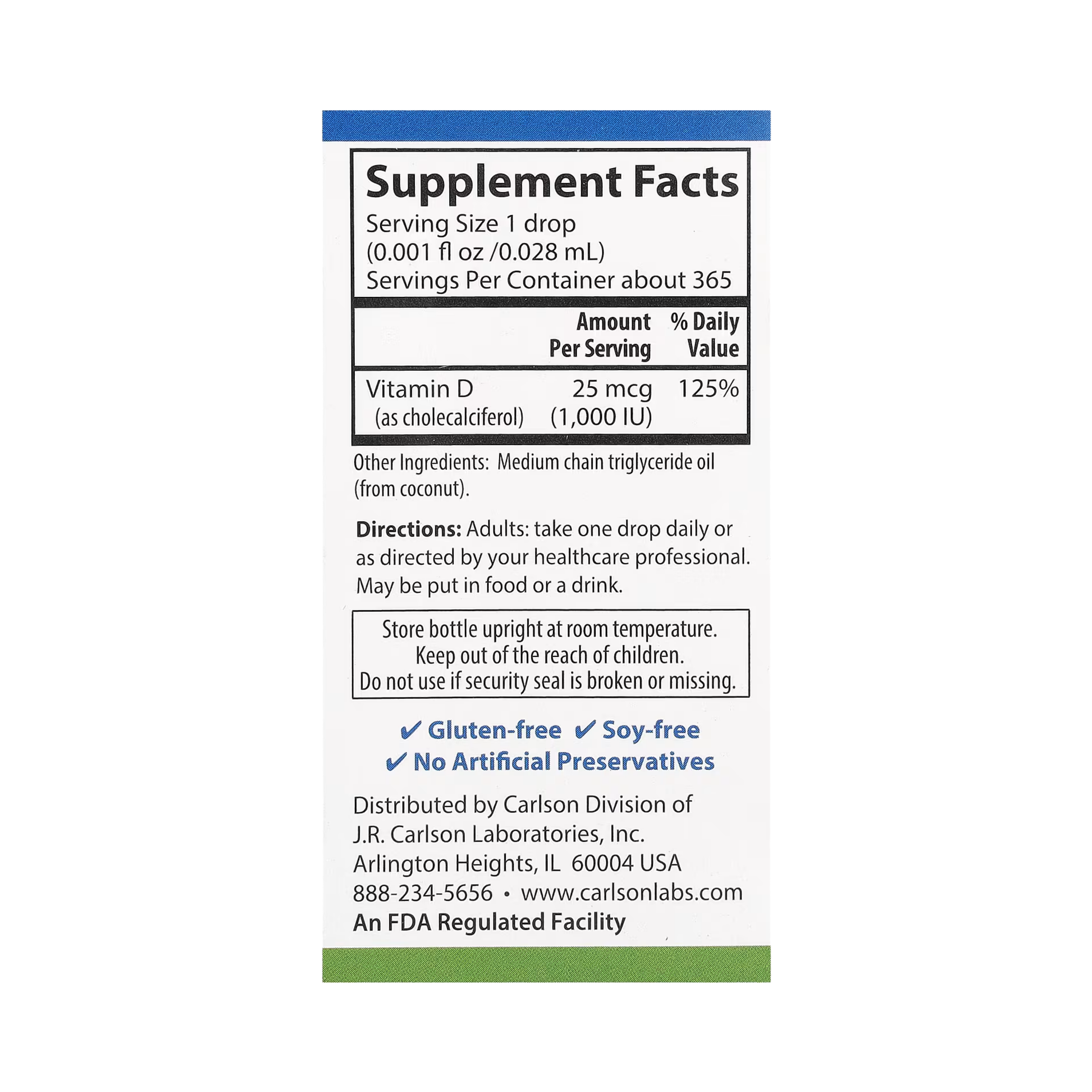 Carlson, Super Daily D3, 25 Mcg (1,000 IU), 0.35 Fl Oz