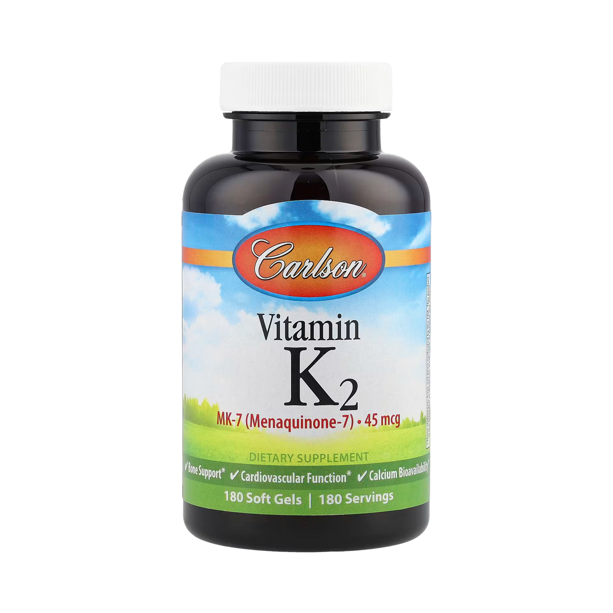 Carlson, Vitamin K2, MK-7 (Menaquinone-7), 45 Mcg, 180 Soft Gels