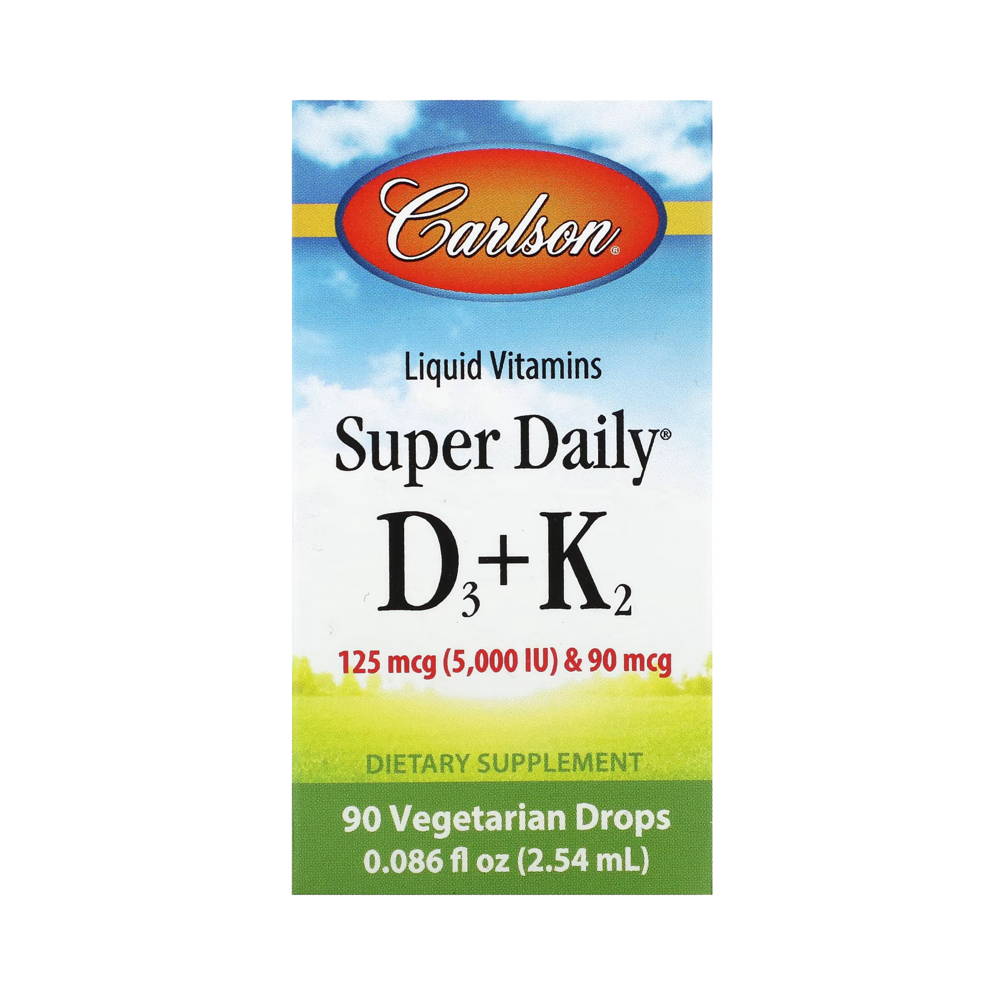 Carlson, Super Daily D3 + K2, 125 Mcg (5,000 IU) & 90 Mcg, 0.086 Fl Oz