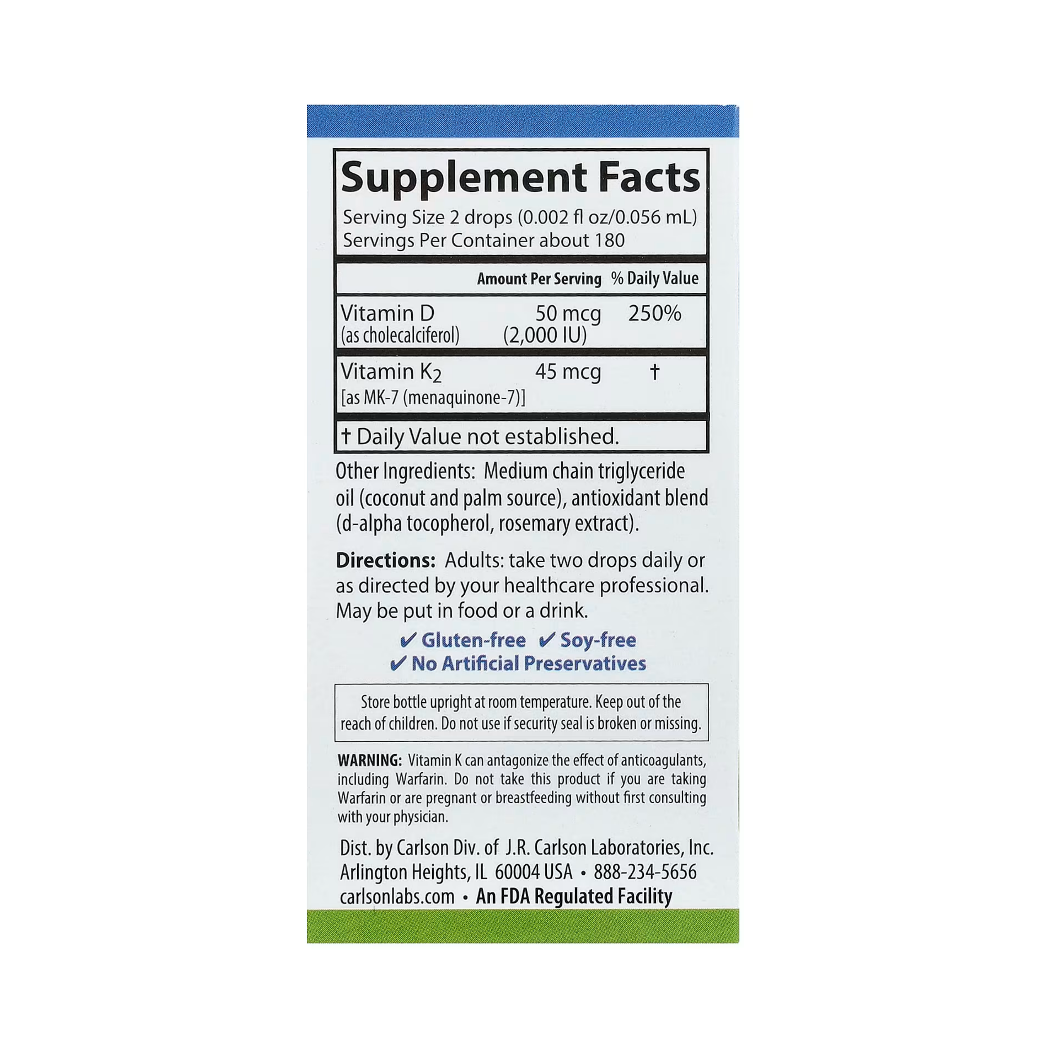 Carlson, Super Daily D3 + K2, 0.34 Fl Oz
