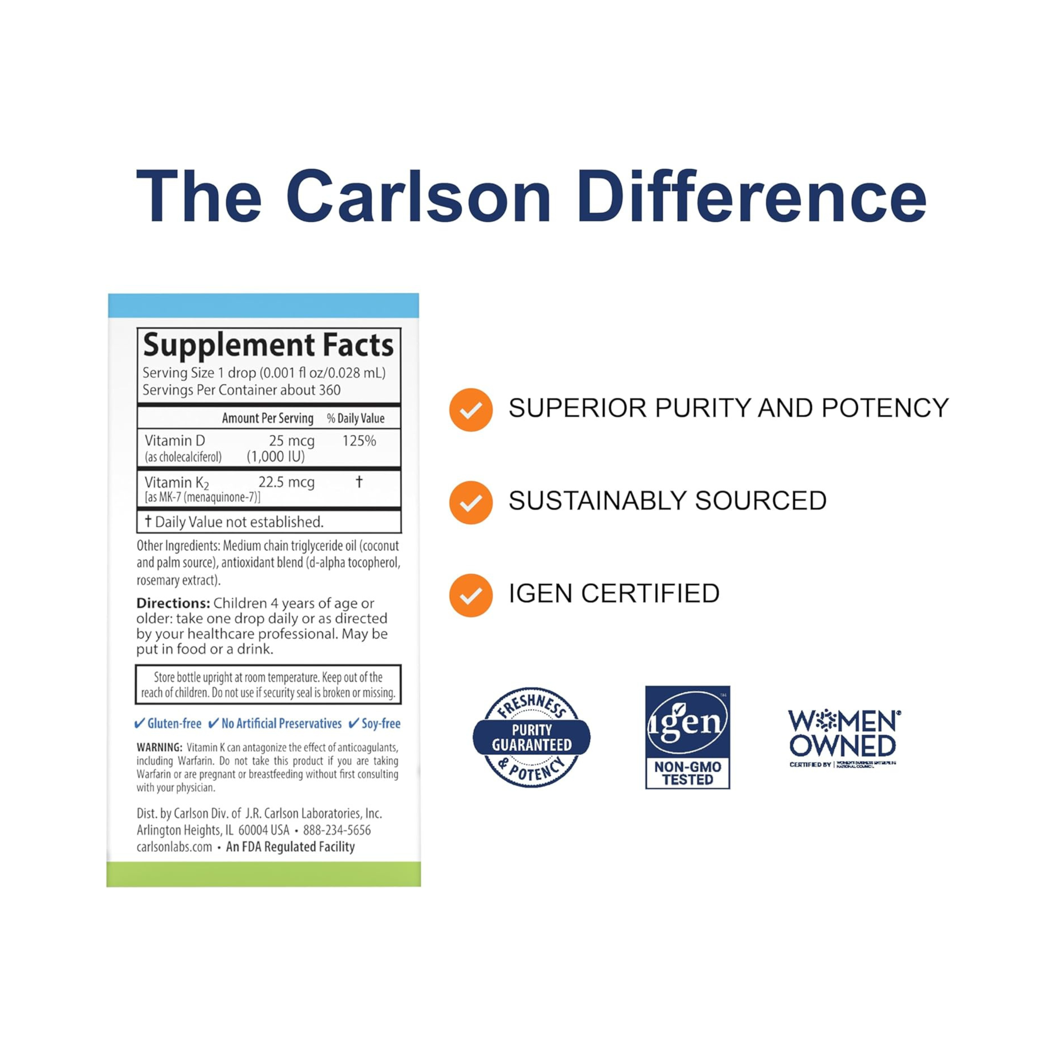 Carlson, Kid's Super Daily D3 + K2, 360 Drops