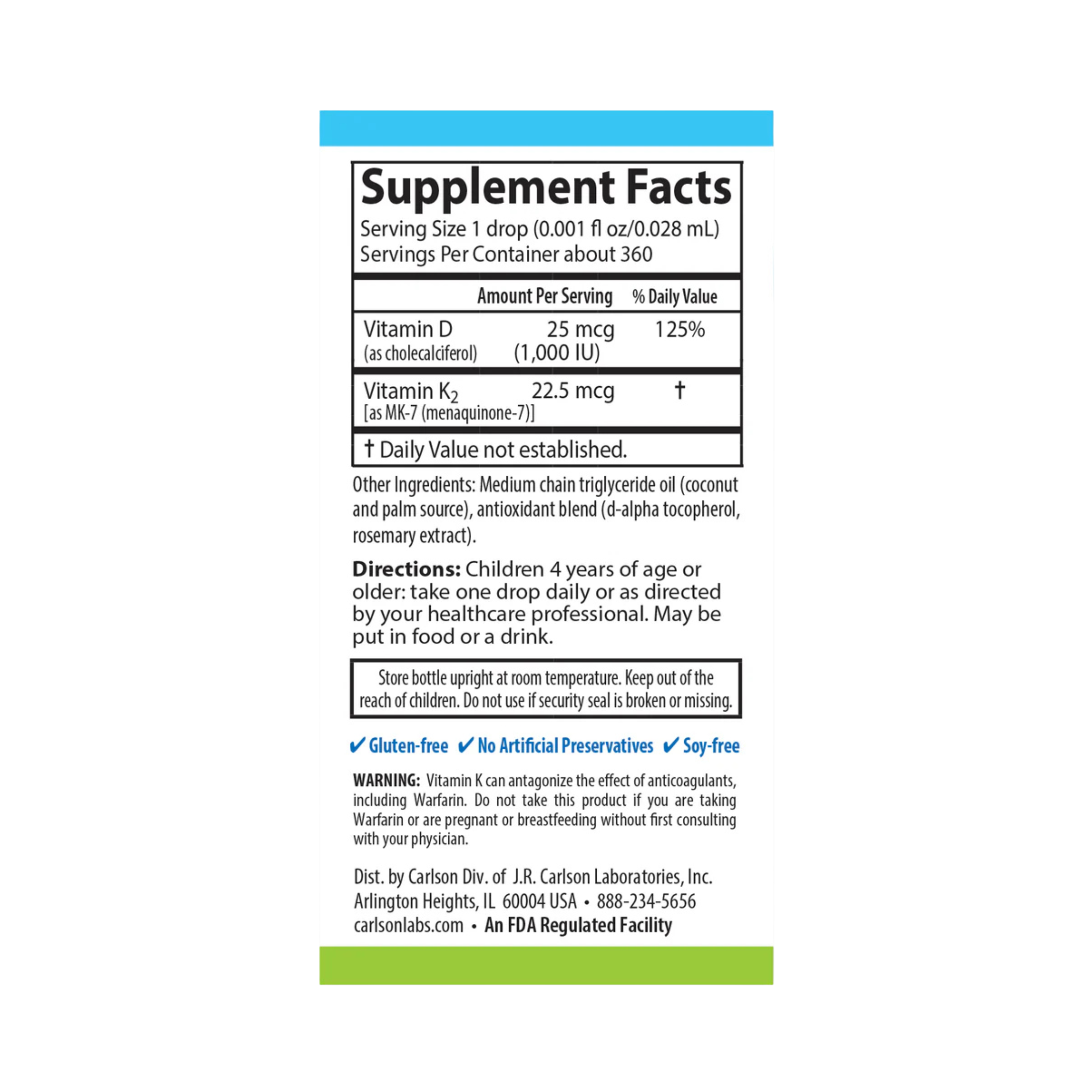Carlson, Kid's Super Daily D3 + K2, 360 Drops