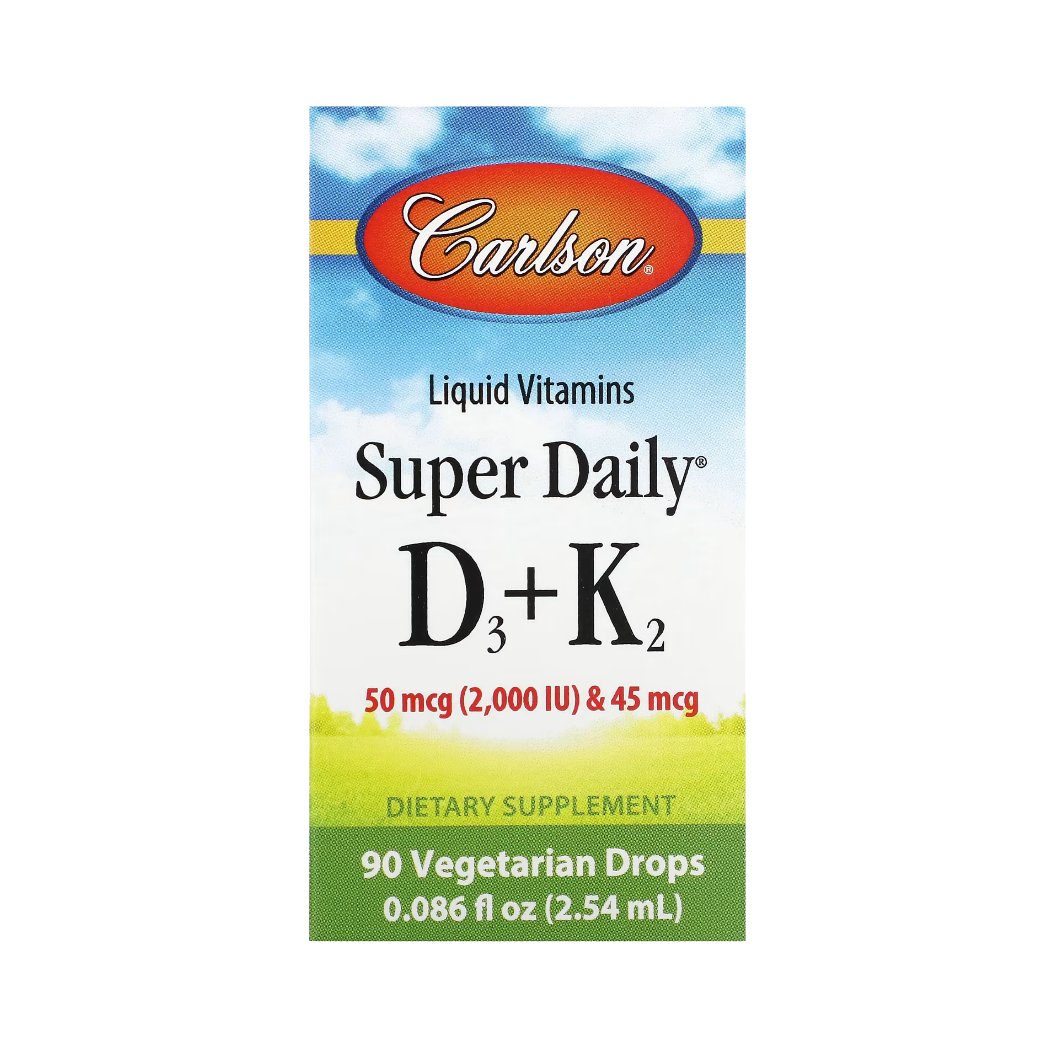 Carlson, Super Daily D3 + K2, 50 mcg (2,000 IU) & 45 Mcg, 0.086 Fl Oz
