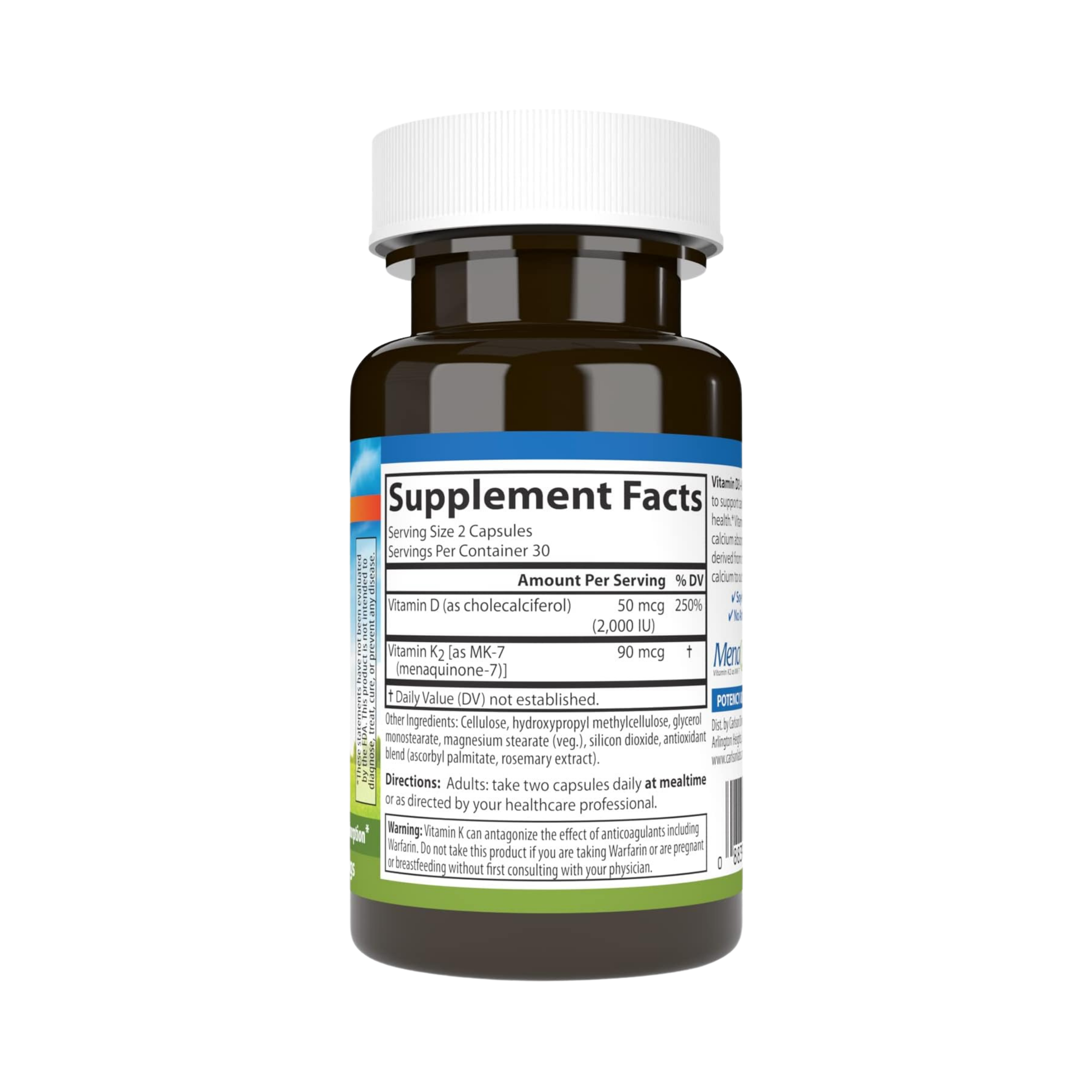 Carlson , Vitamin D3 + K2, 50 Mcg (2000 IU) 60 Capsules