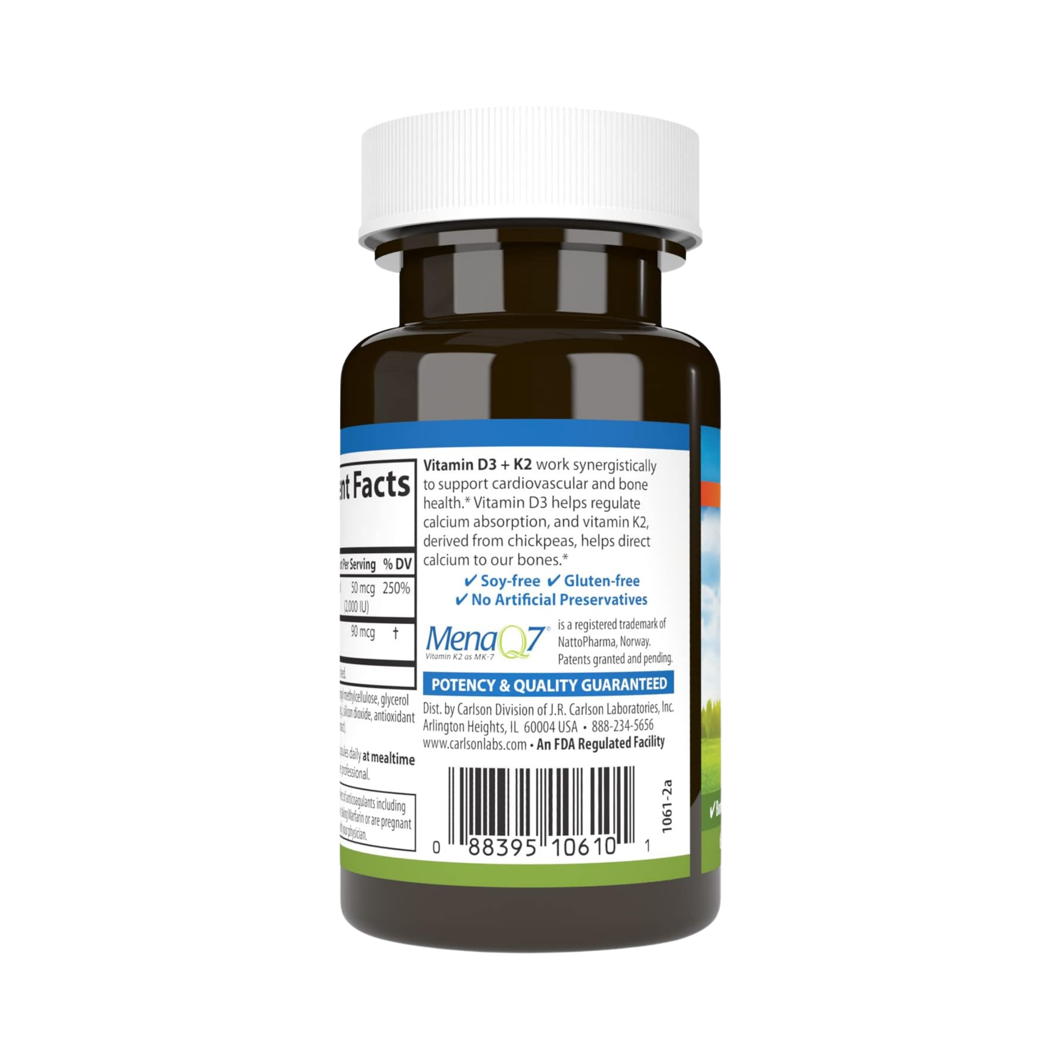 Carlson , Vitamin D3 + K2, 50 Mcg (2000 IU) 60 Capsules