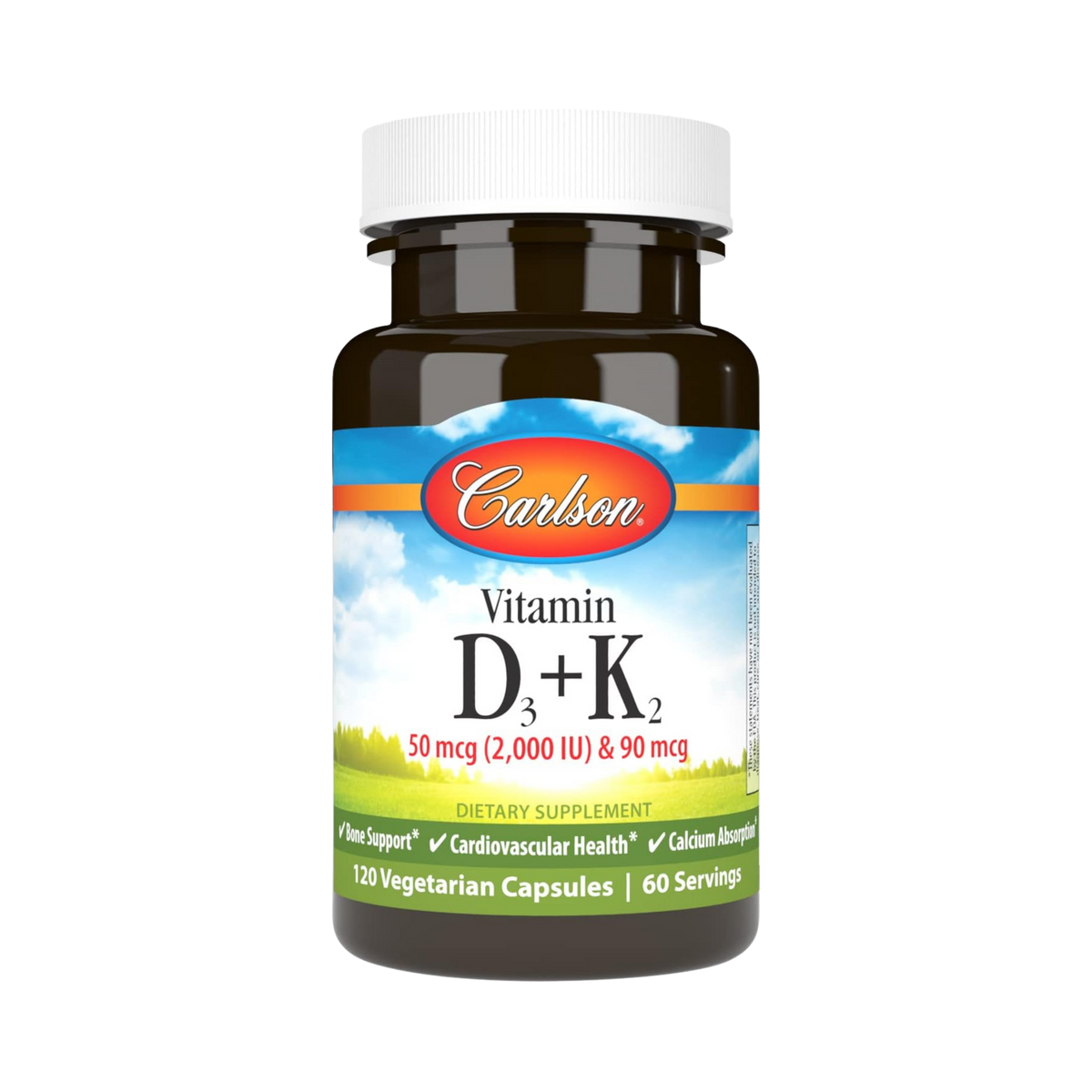 Carlson, Vitamin D3 + K2, 120 Vegetarian Capsules