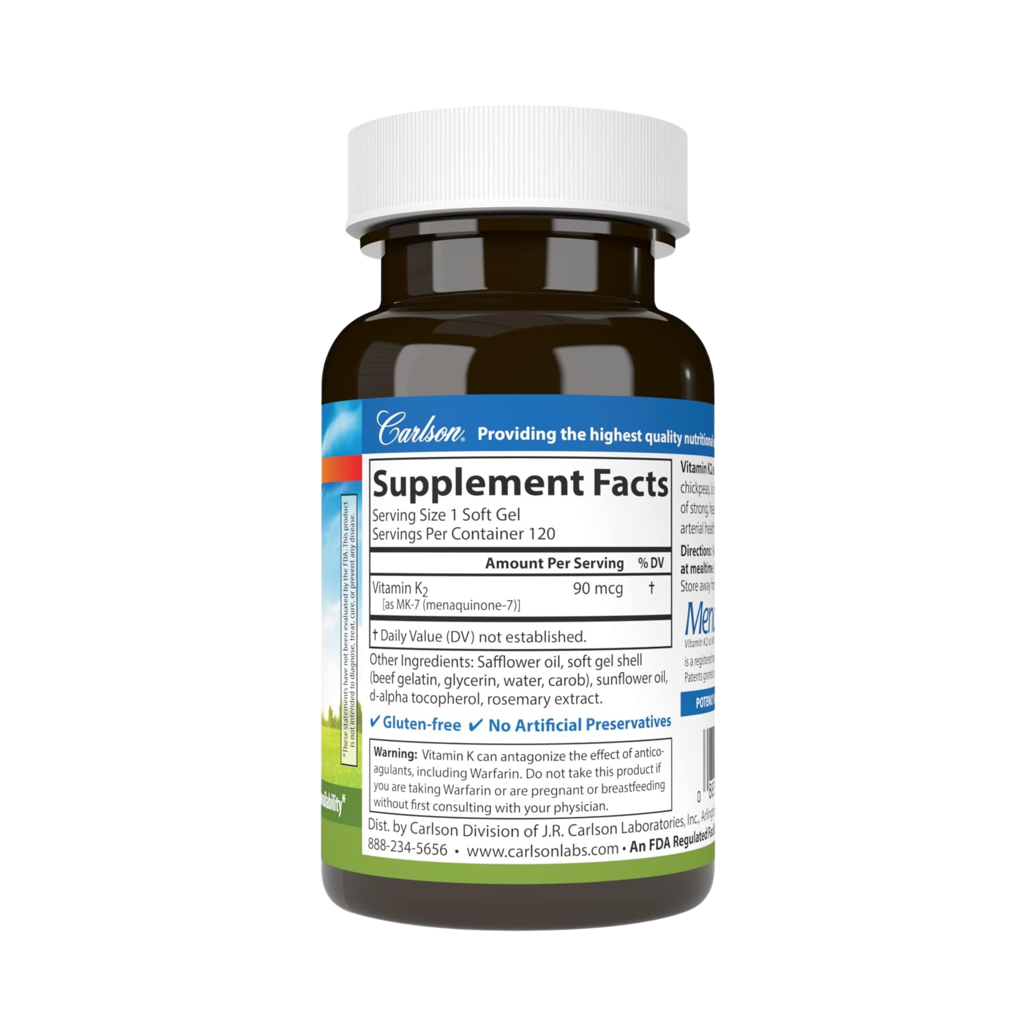 Carlson, Vitamin K2 as MK-7 90 Mcg, 120 Softgels