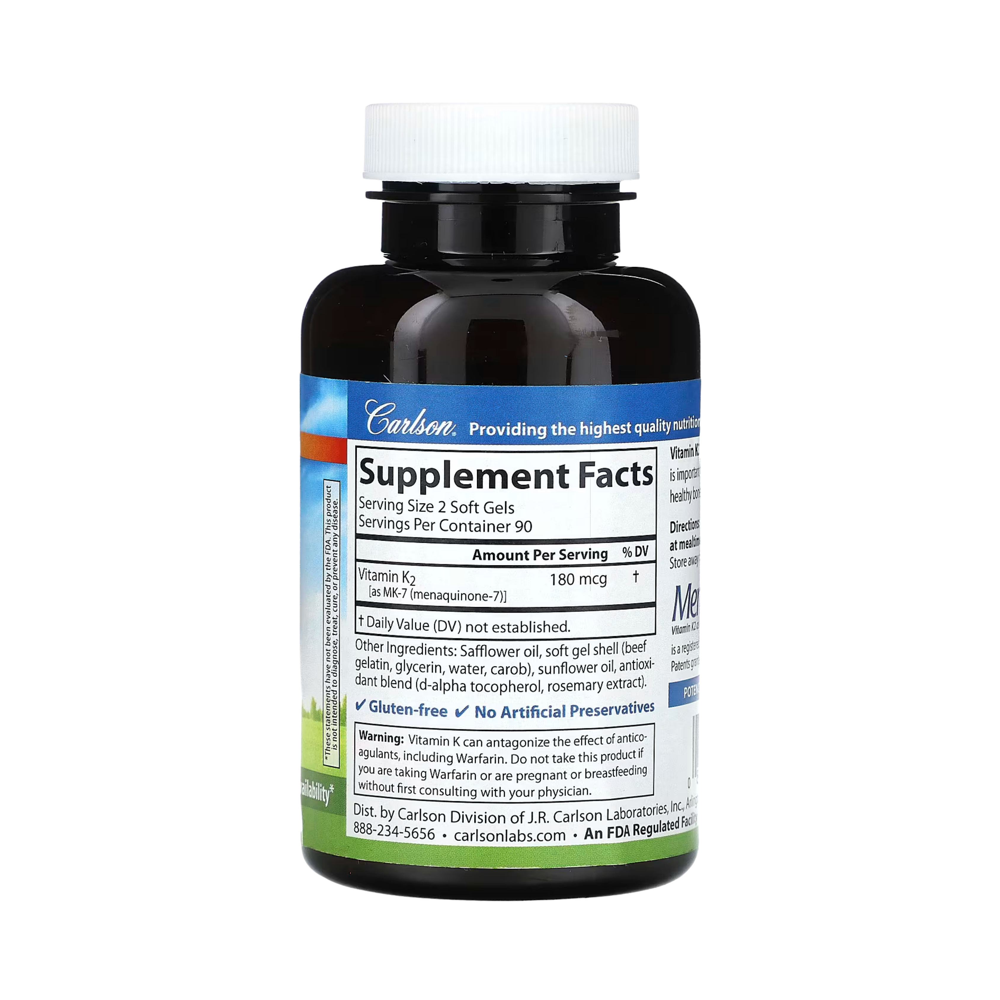 Carlson, Vitamin K2, 180 Soft Gels (90 mcg per Soft Gel)