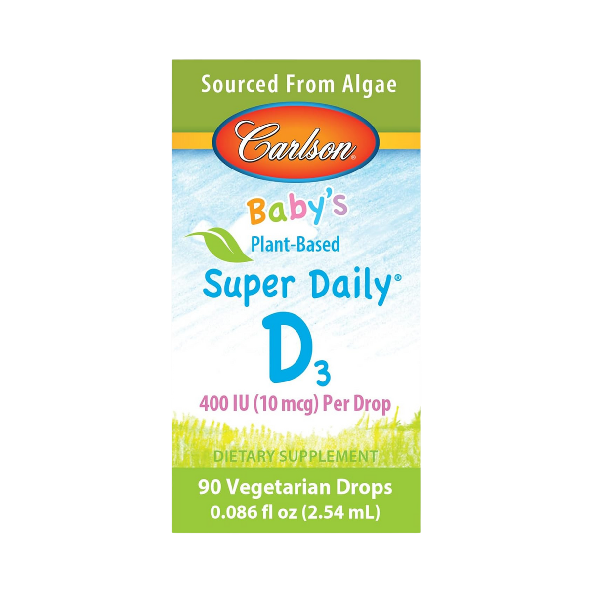 Carlson, Baby's Plant-Based Super Daily D3, Baby Vegetarian Liquid Vitamin D Drops, 90 Drops