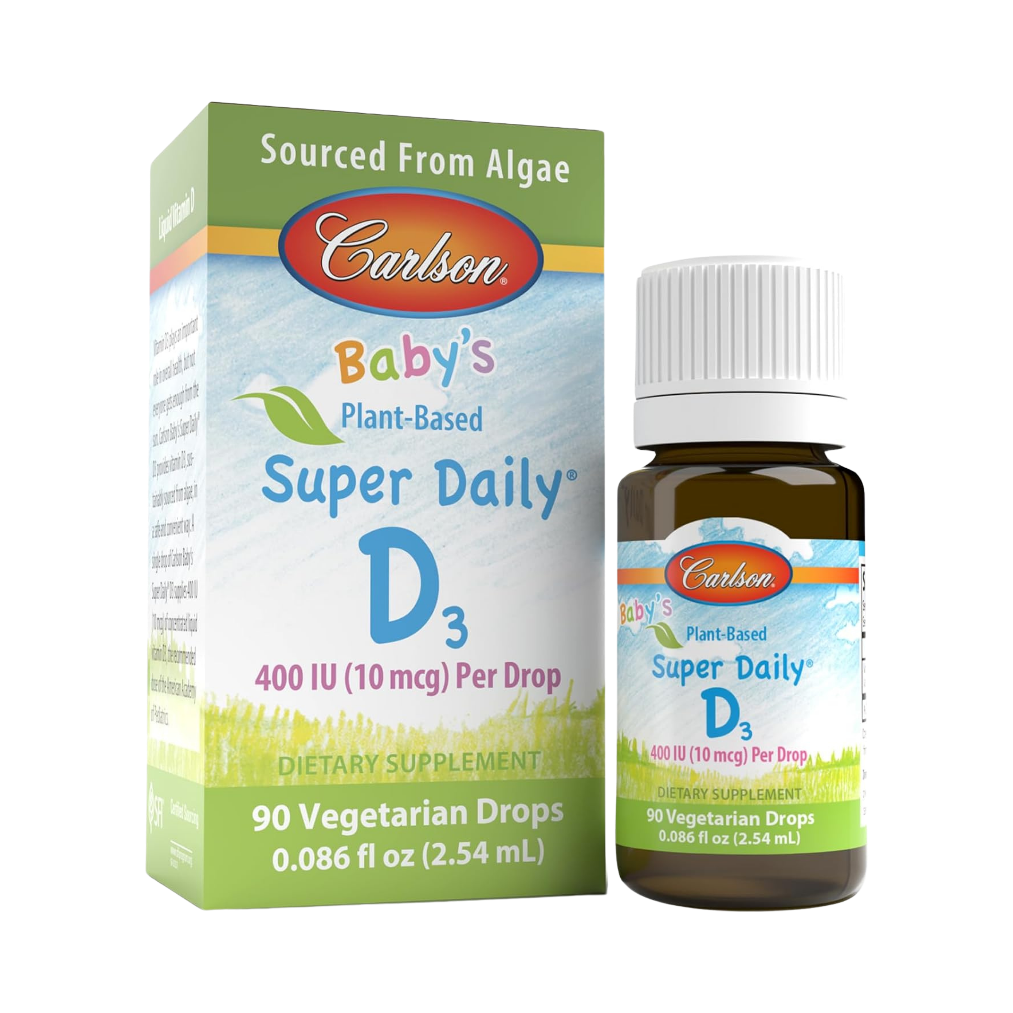 Carlson, Baby's Plant-Based Super Daily D3, Baby Vegetarian Liquid Vitamin D Drops, 90 Drops
