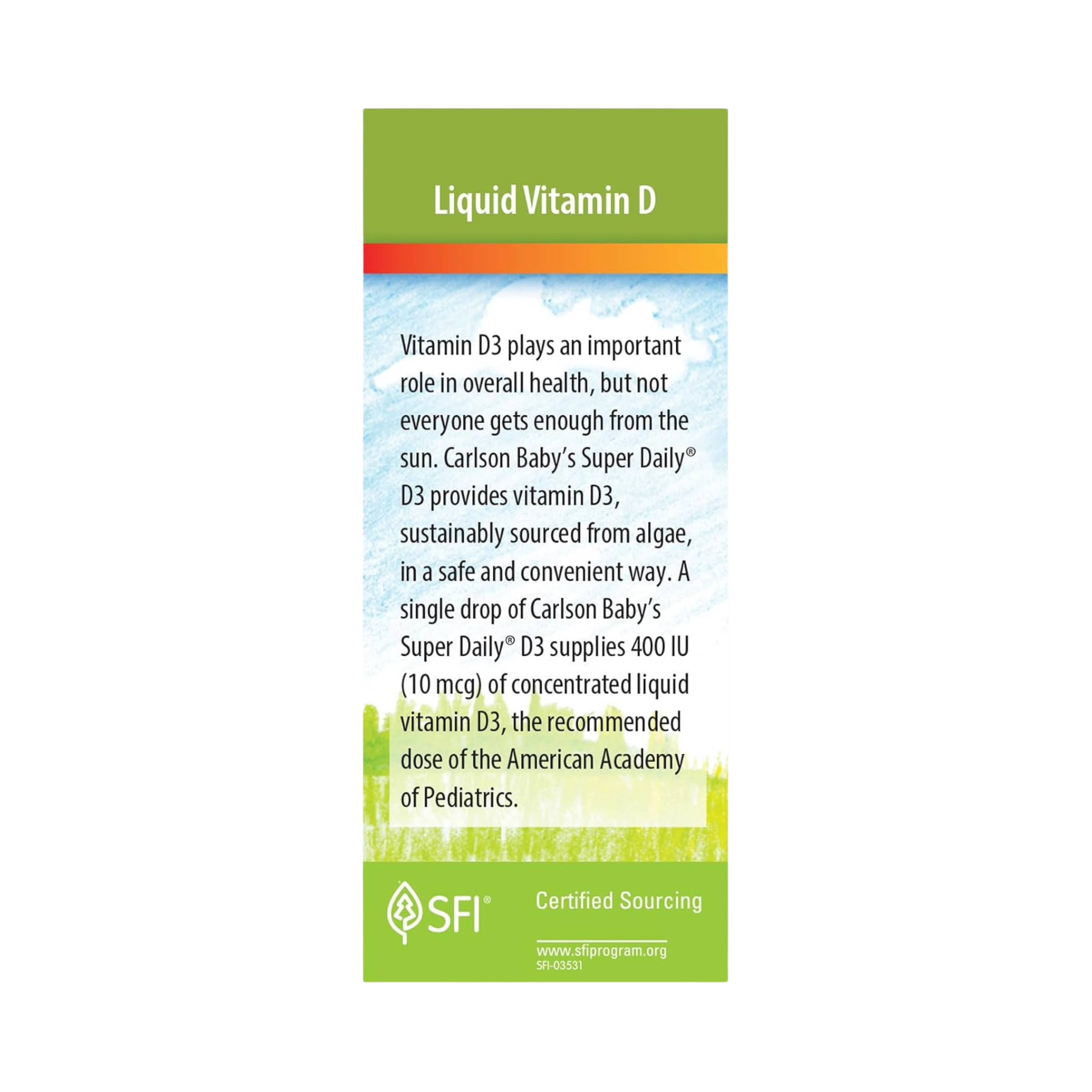 Carlson, Baby's Plant-Based Super Daily D3, Baby Vegetarian Liquid Vitamin D Drops, 90 Drops