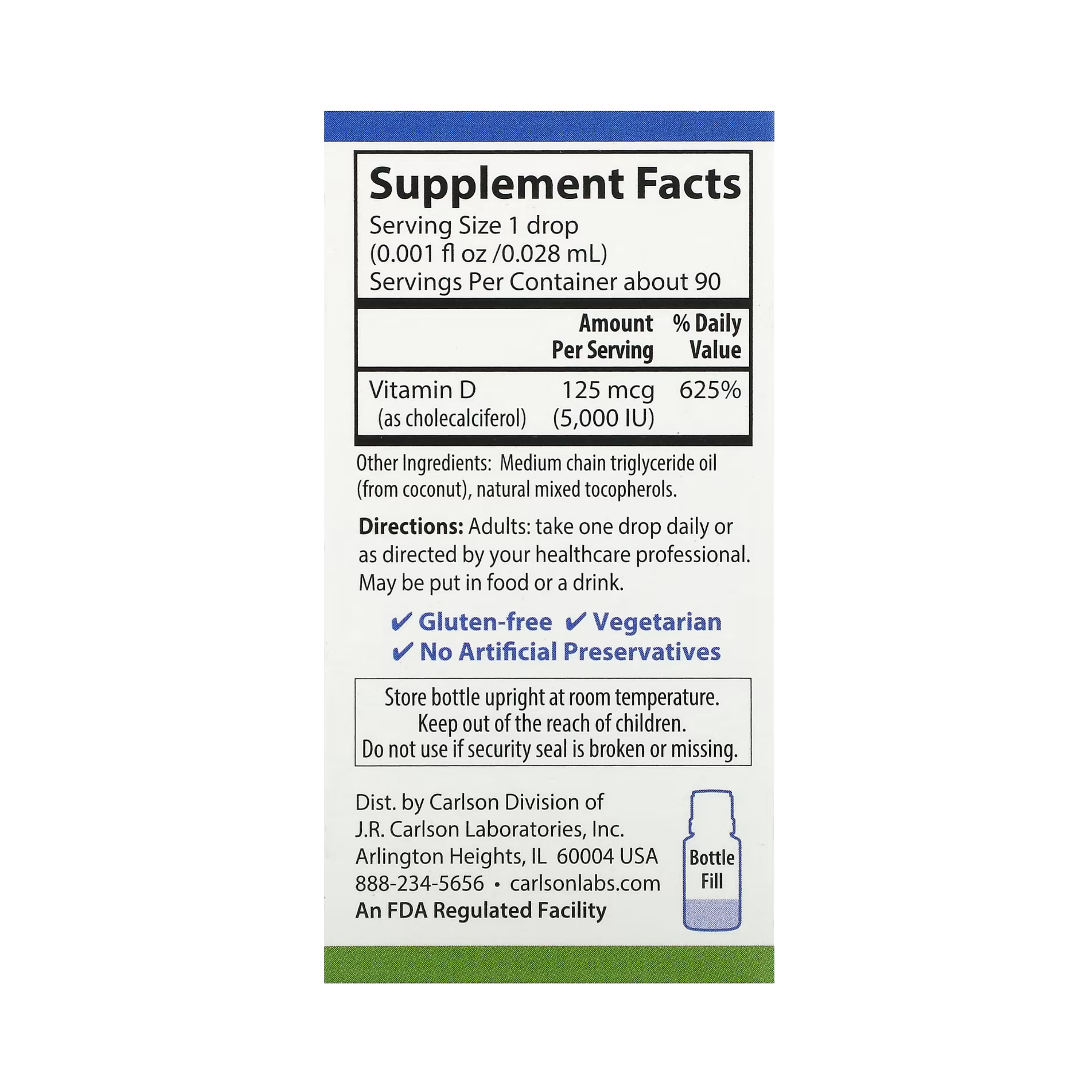 Carlson, Super Daily, D3, 125 Mcg (5,000 IU), 0.086 Fl Oz