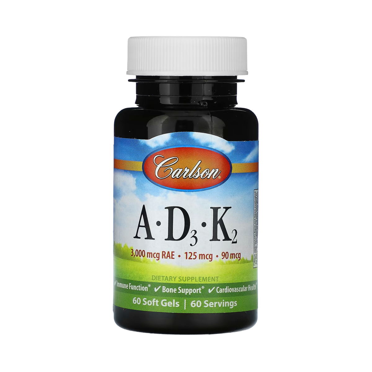 Carlson, Vitamins A - D3 - K2, 60 Soft Gels