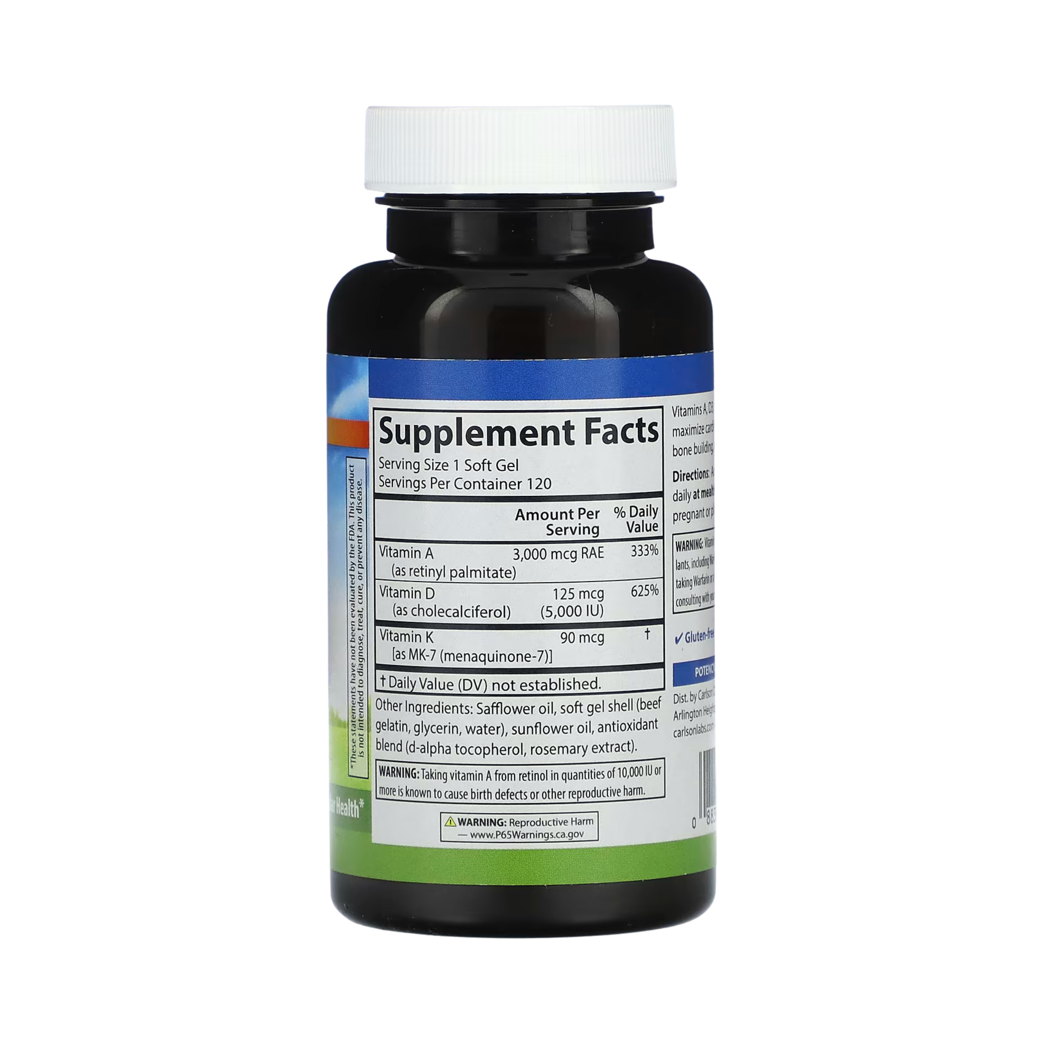 Carlson, A, D3, K2, 120 Softgels