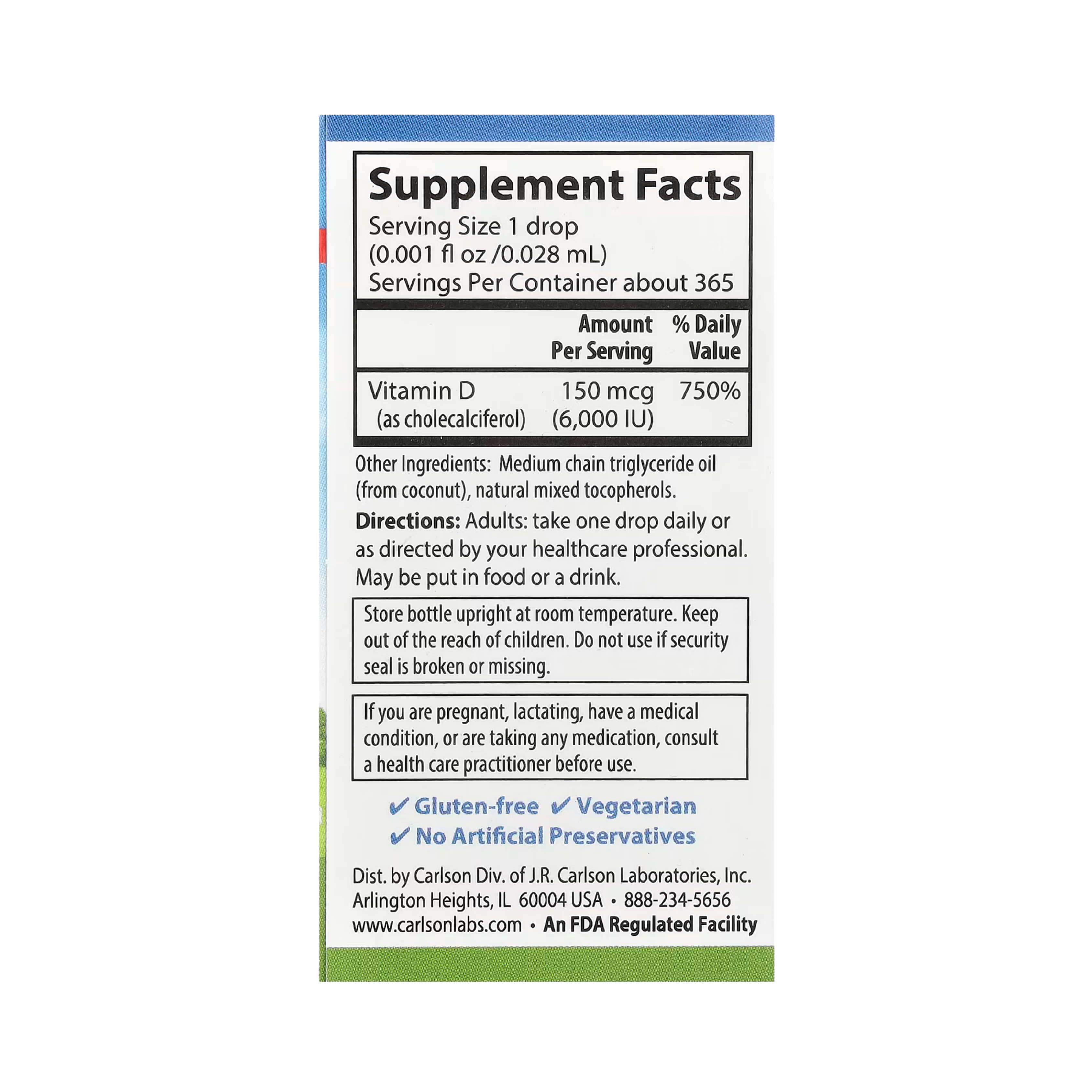 Carlson, Super Daily D3, 150 Mcg (6,000 IU), 0.35 Fl Oz