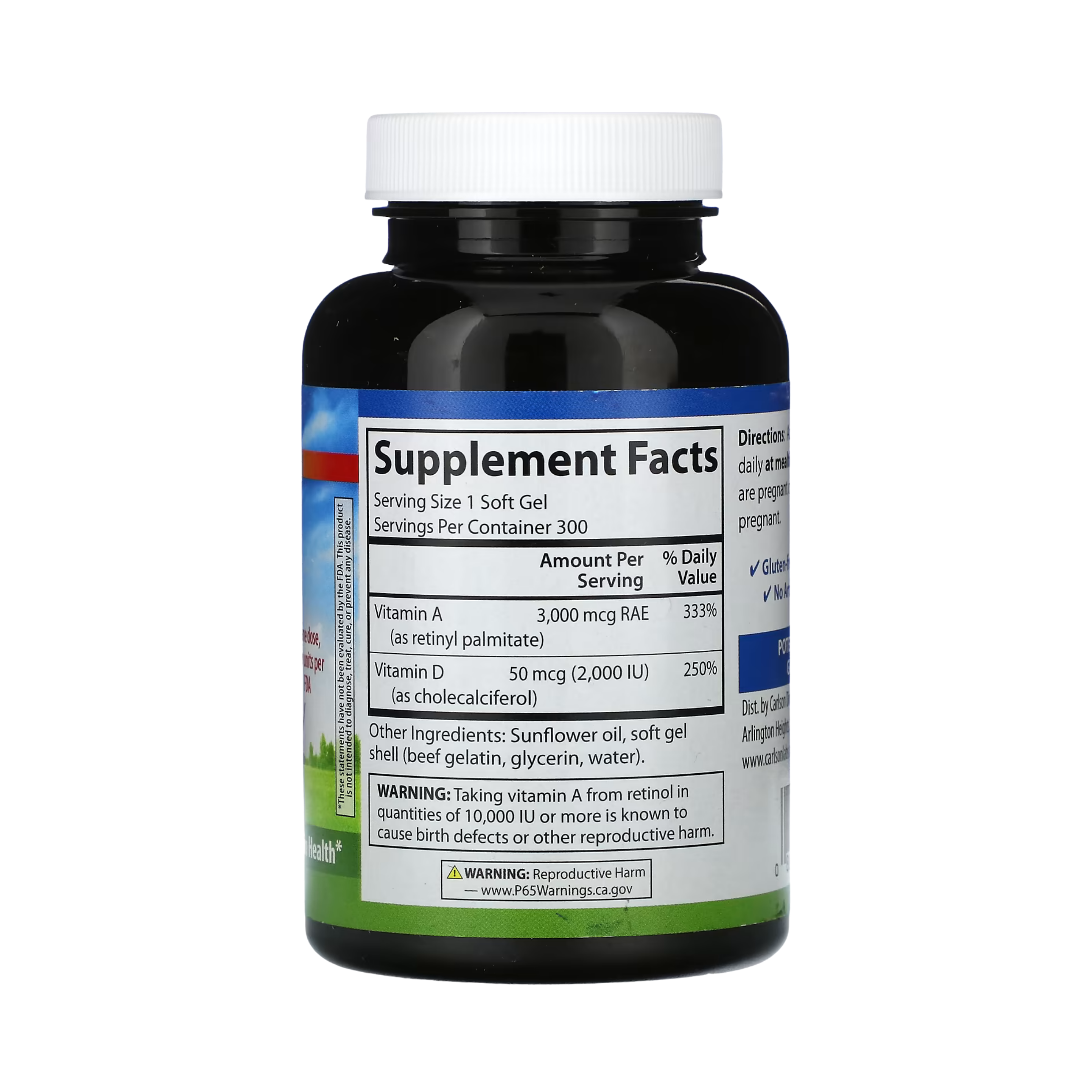 Carlson, Vitamins A & D, 300 Soft Gels