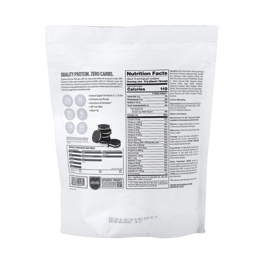 Isopure, Zero Carb Protein Powder, Cookies & Cream, 1.02 lb (465 g)