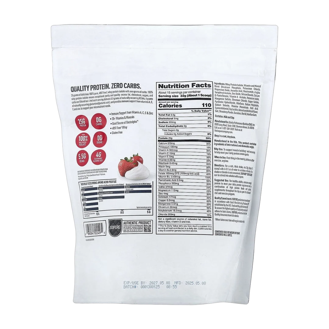 Isopure, Zero Carb Protein Powder, Strawberries & Cream, 1.06 lb (480 g)