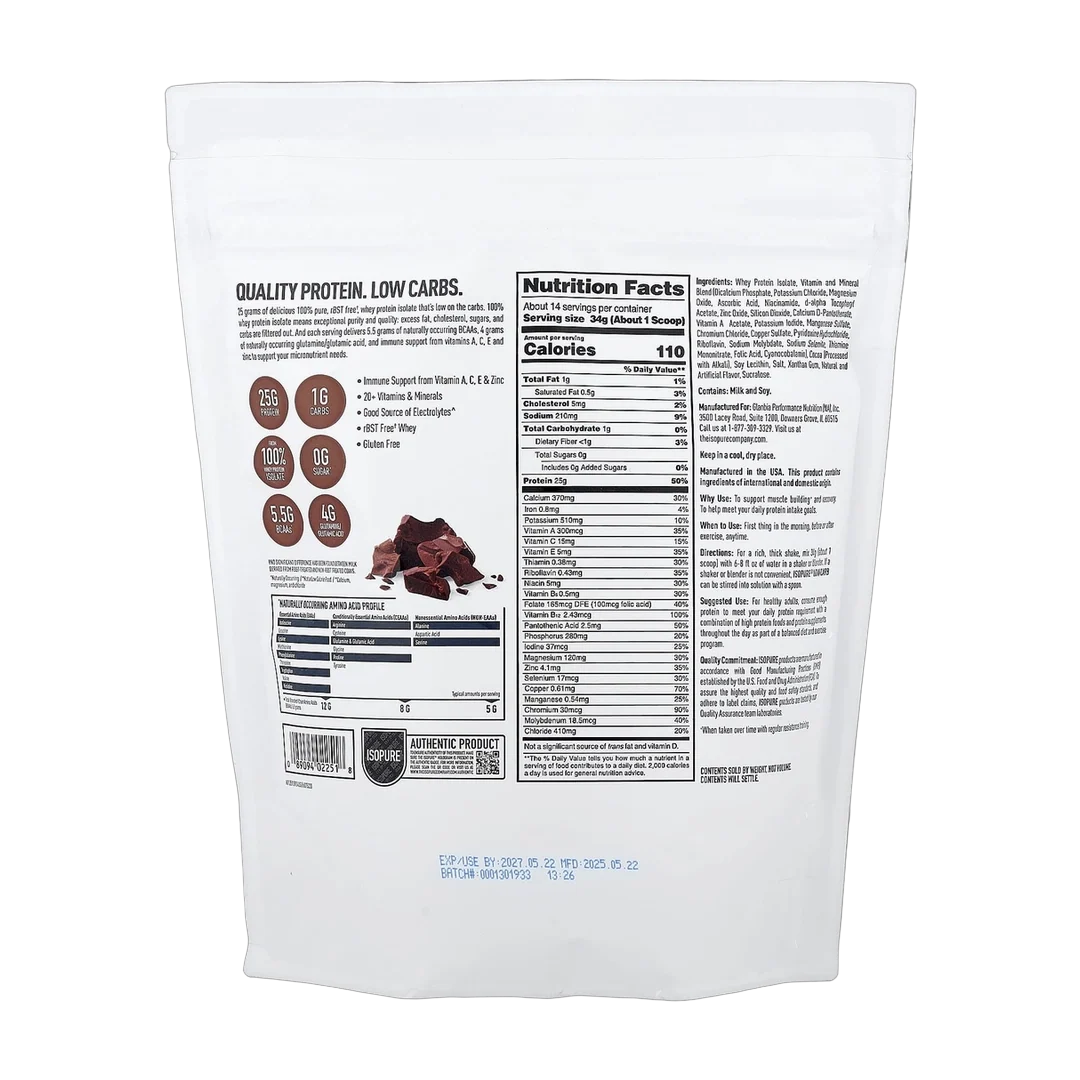Isopure, Low Carb Protein Powder, Dutch Chocolate, 1.04 lb (476 g)
