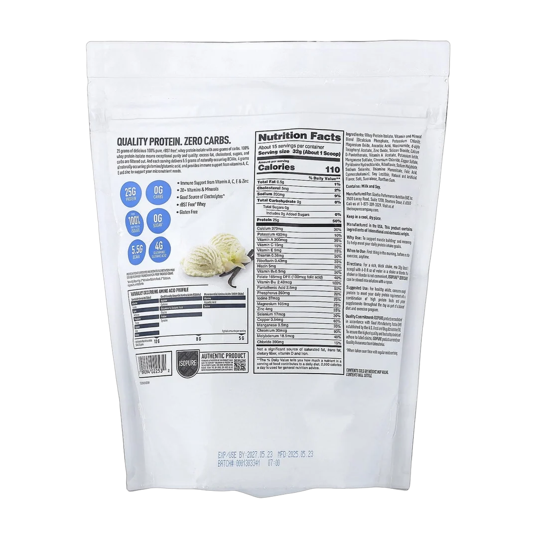 Isopure, Zero Carb Protein Powder Drink Mix, Creamy Vanilla, 1.06 lb (480 g)