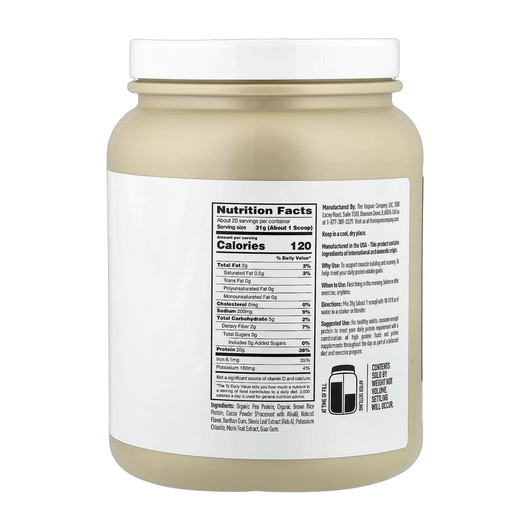 Isopure, Plant-Based Protein Powder, Chocolate, 1.37 lb (621 g)