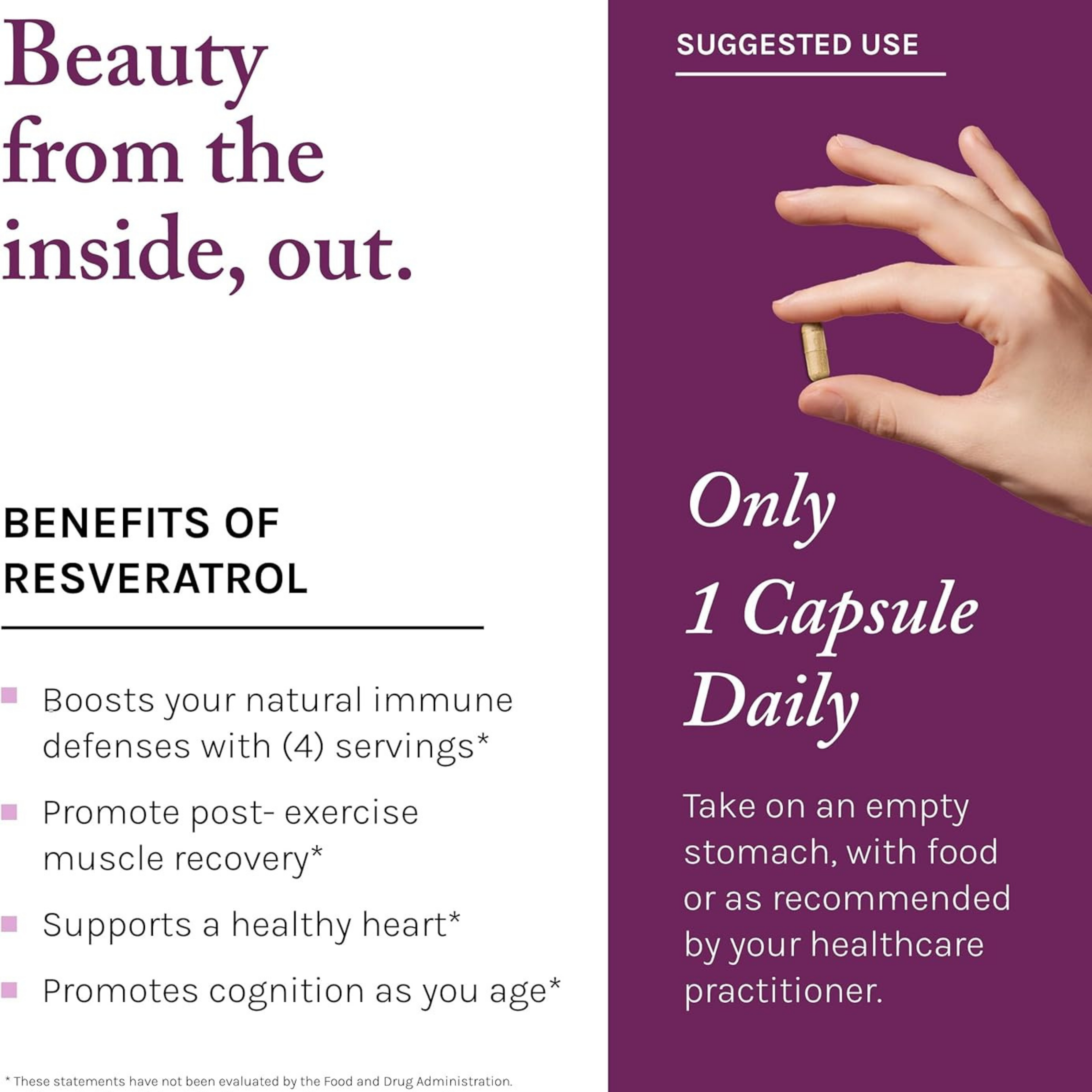 Reserveage Beauty, Resveratrol, 250 mg, 120 Veggie Capsules