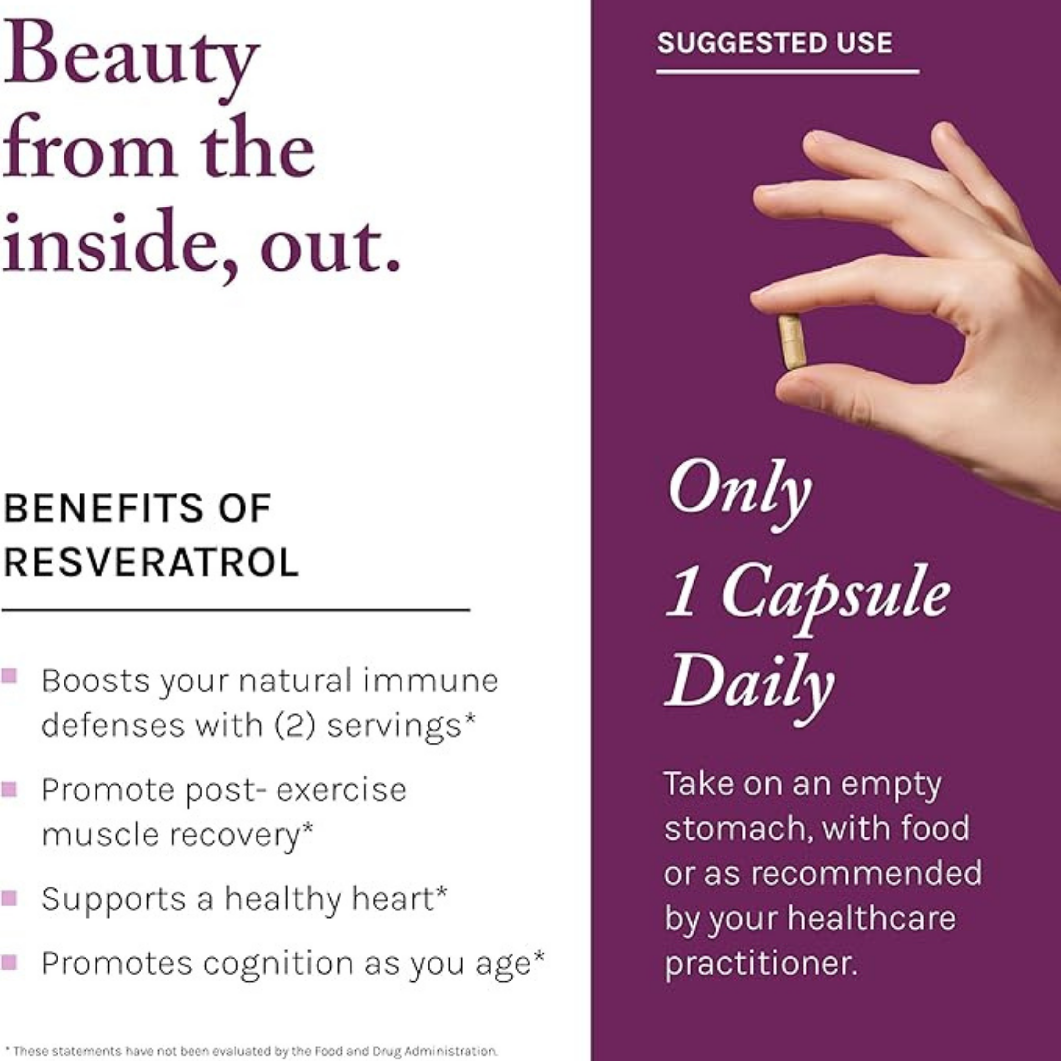 Reserveage Beauty, Resveratrol, Trans-Resveratrol, 500 mg, 30 Veggie Capsules