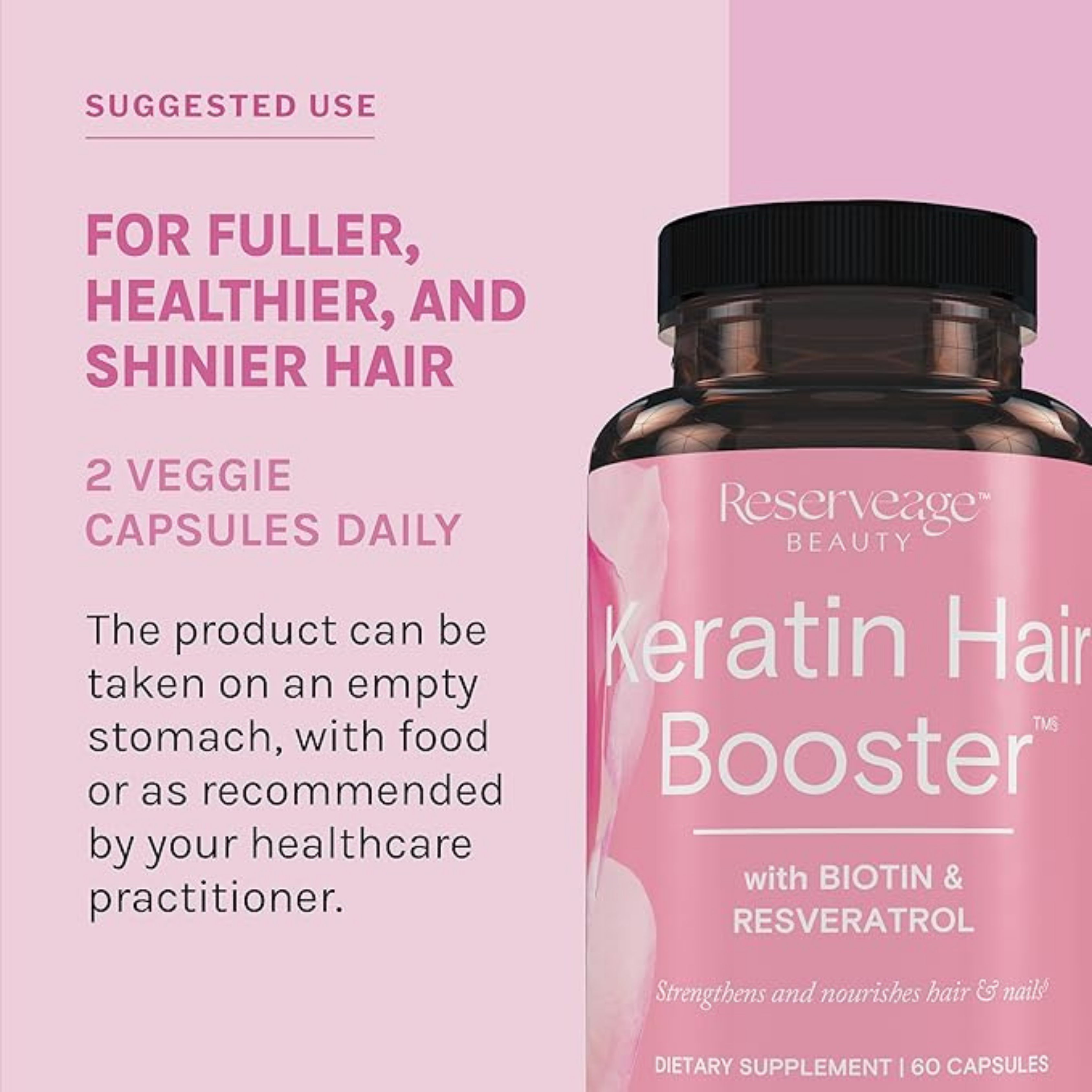 Reserveage Beauty, Keratin Hair Booster with Biotin & Resveratrol, 60 Capsules