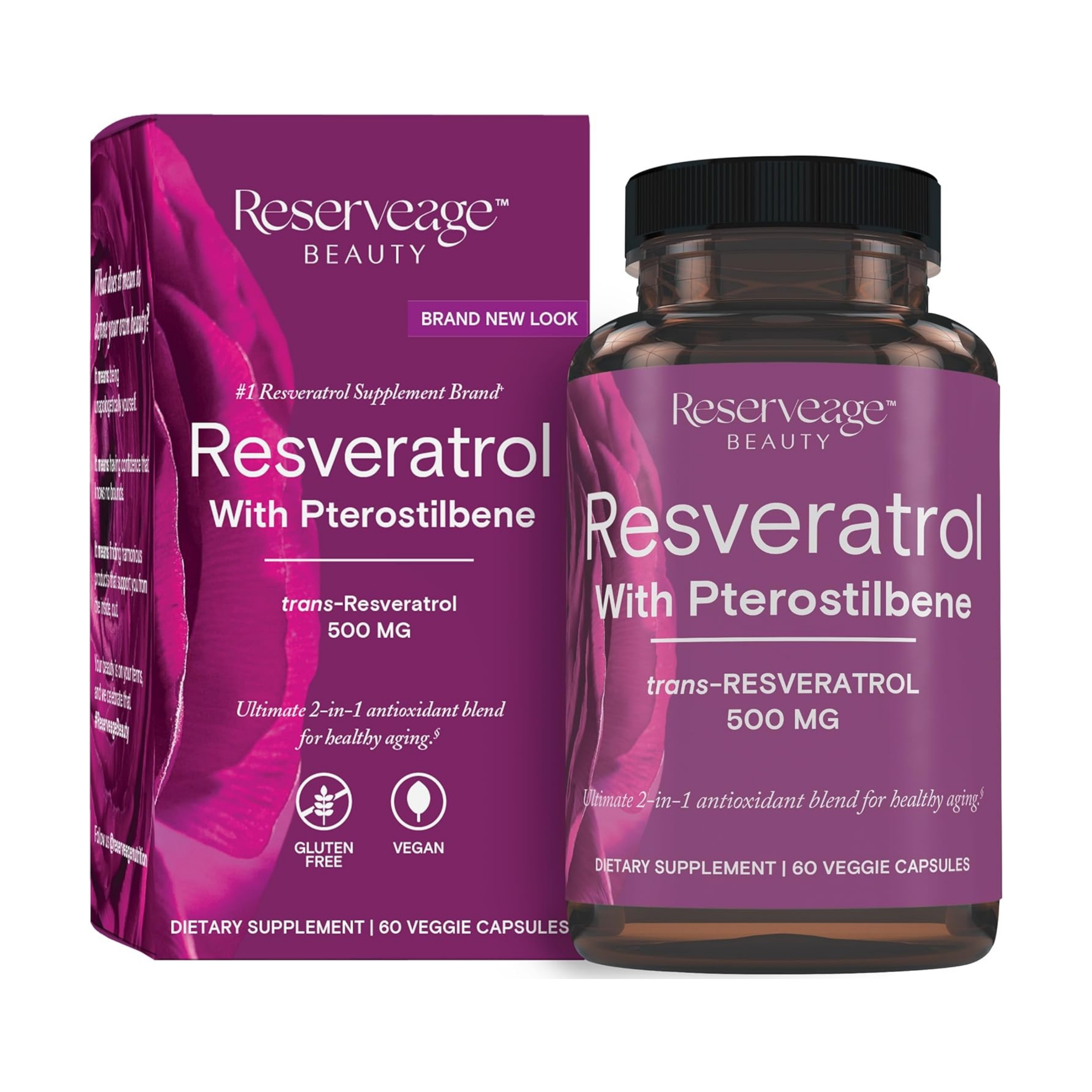 Reserveage Beauty, Resveratrol with Pterostilbene , 500 mg, 60 Veggie Capsules