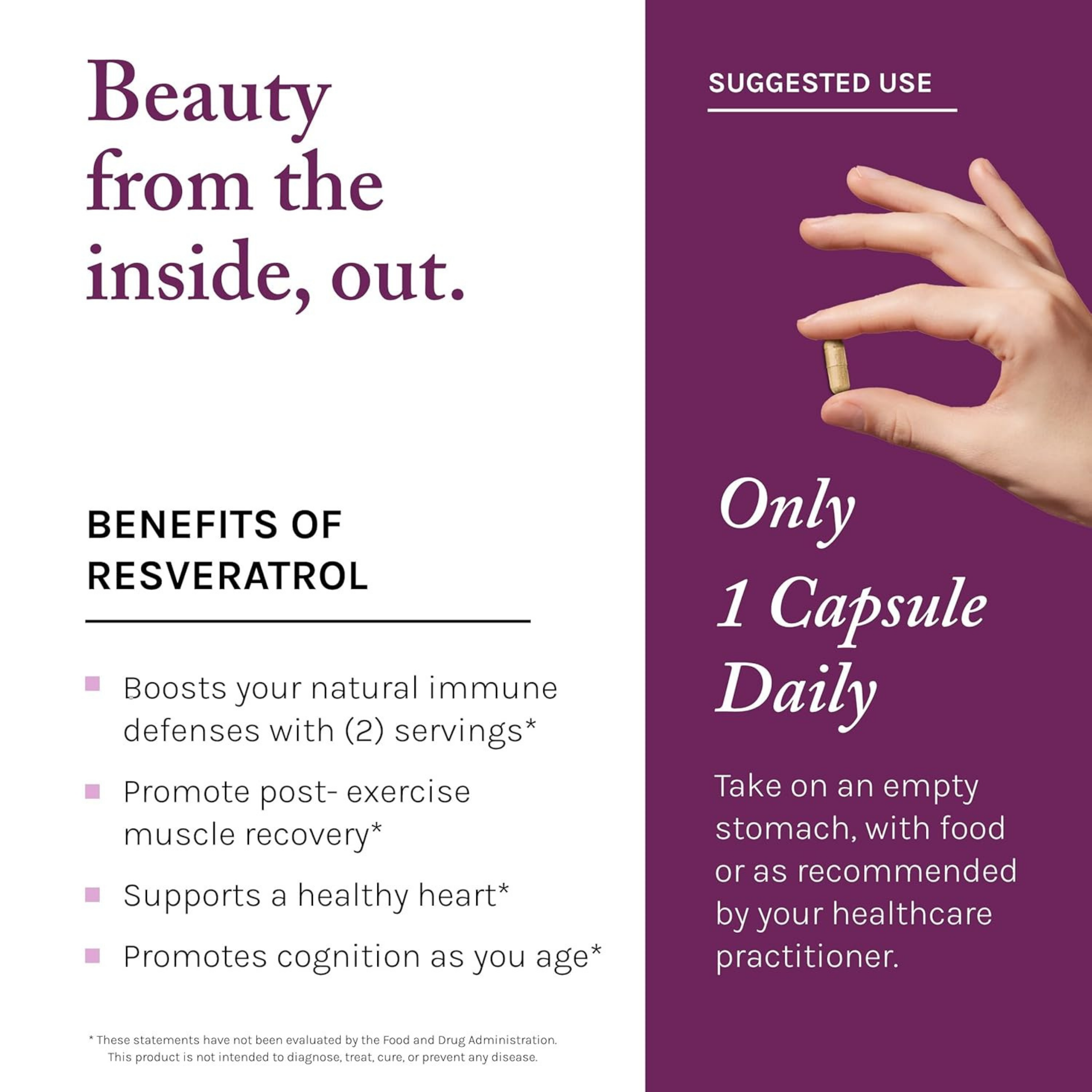 Reserveage Beauty, Resveratrol, Trans-Resveratrol, 500 mg, 60 Veggie Capsules