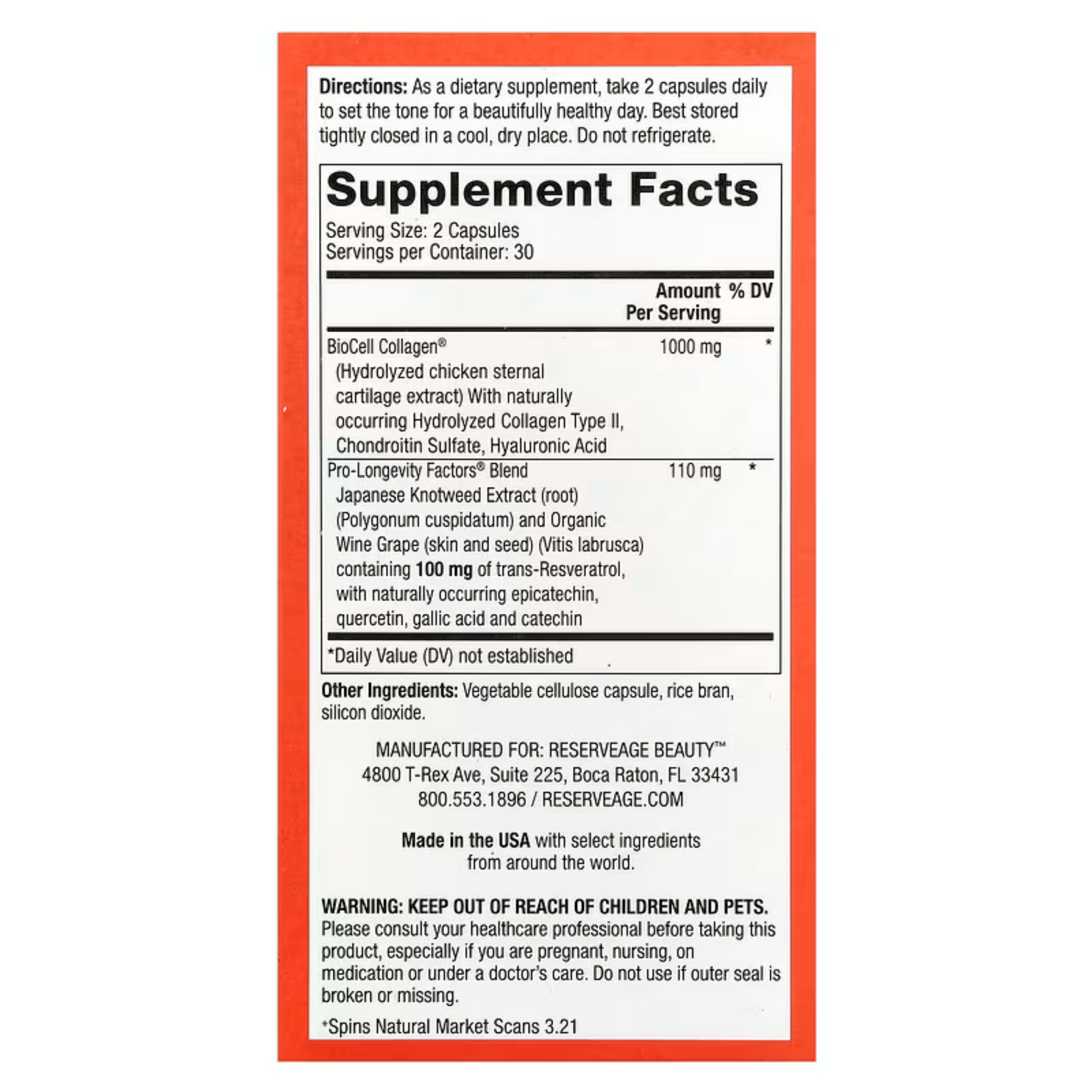 Reserveage Beauty, Collagen Booster with Hyaluronic Acid & Resveratrol, 60 Capsules