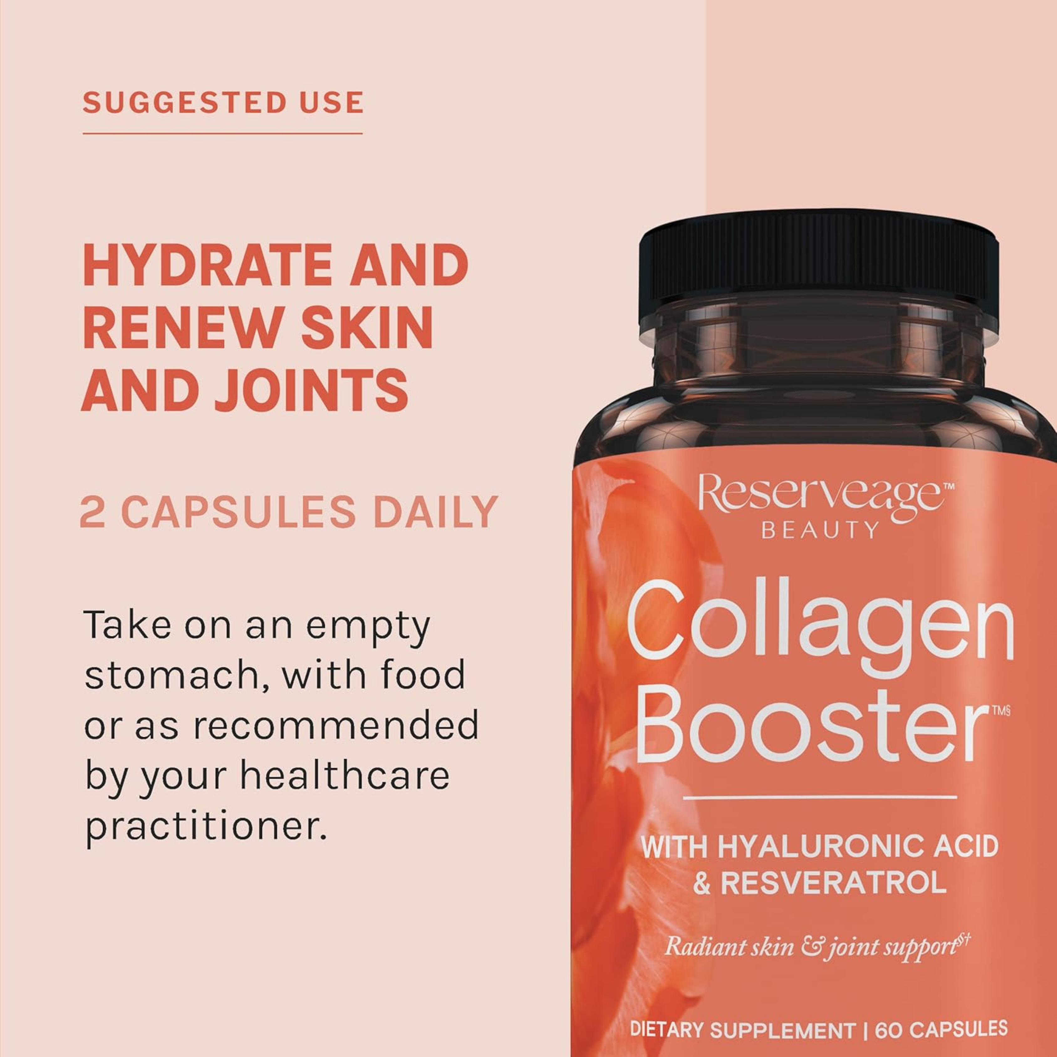 Reserveage Beauty, Collagen Booster with Hyaluronic Acid & Resveratrol, 60 Capsules