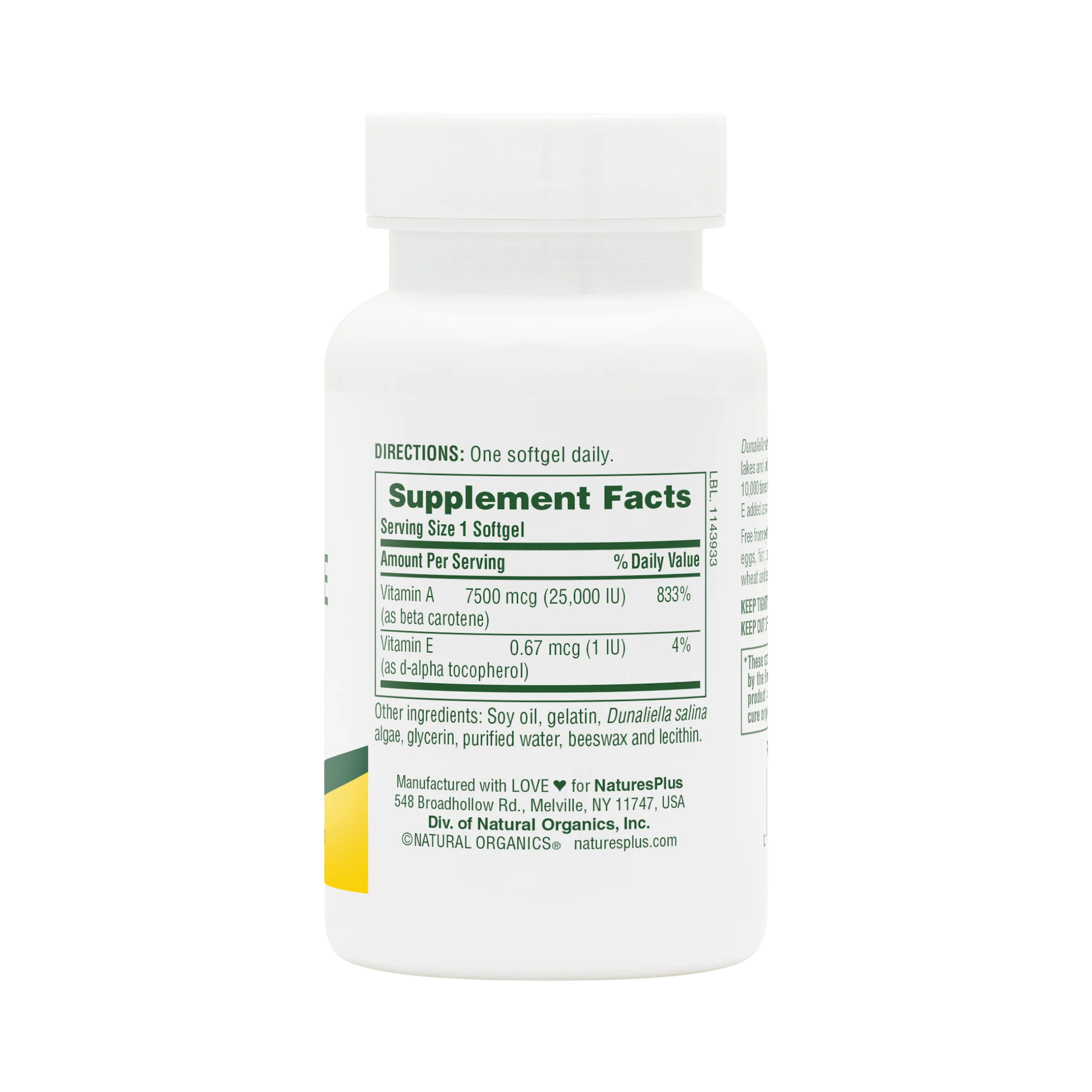 NaturesPlus, Natural Beta Carotene, 25,000 IU Vitamin A & Vitamin E, 90 Softgels
