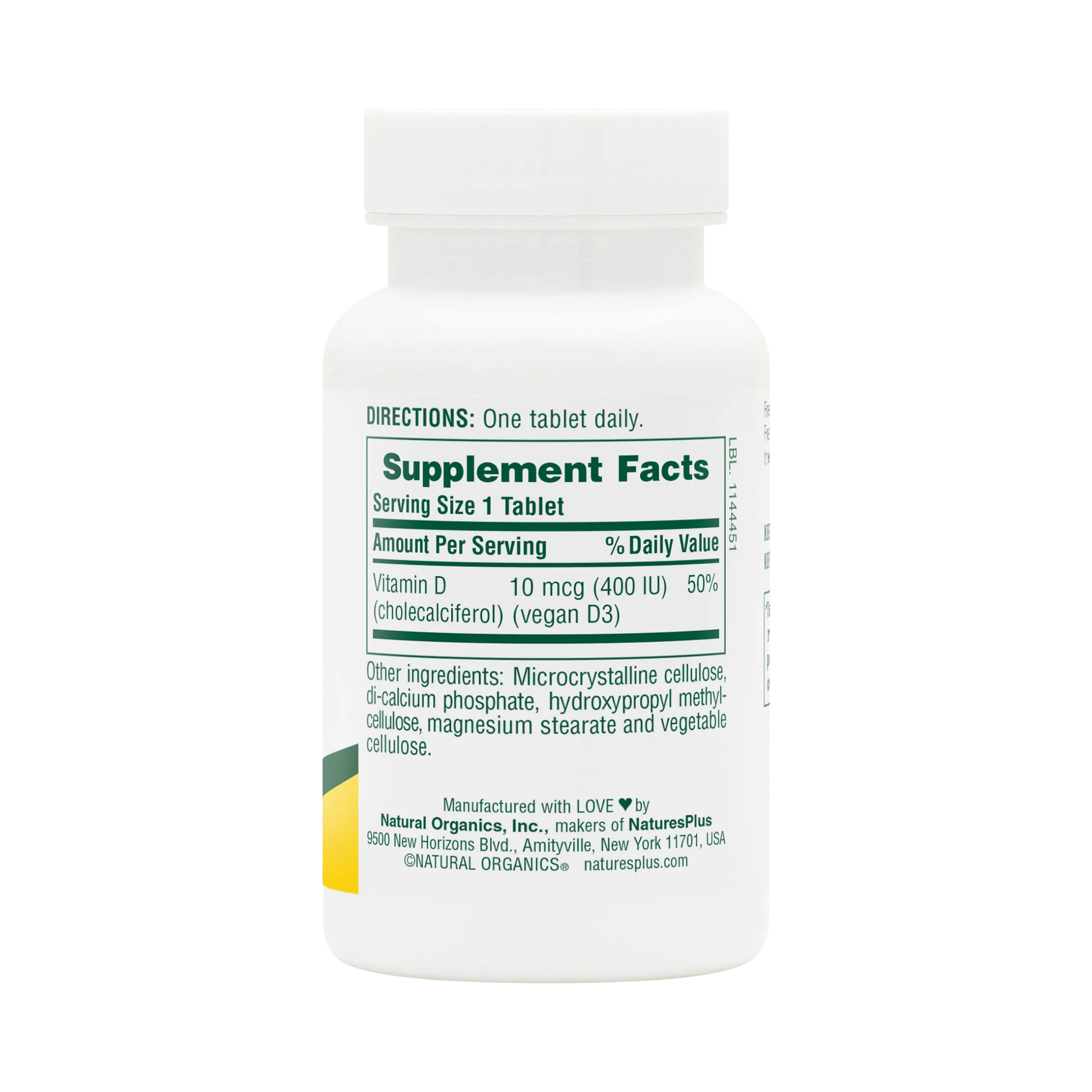 NaturesPlus, Water-Dispersible Vitamin D3, 10 Mcg, 90 Tablets