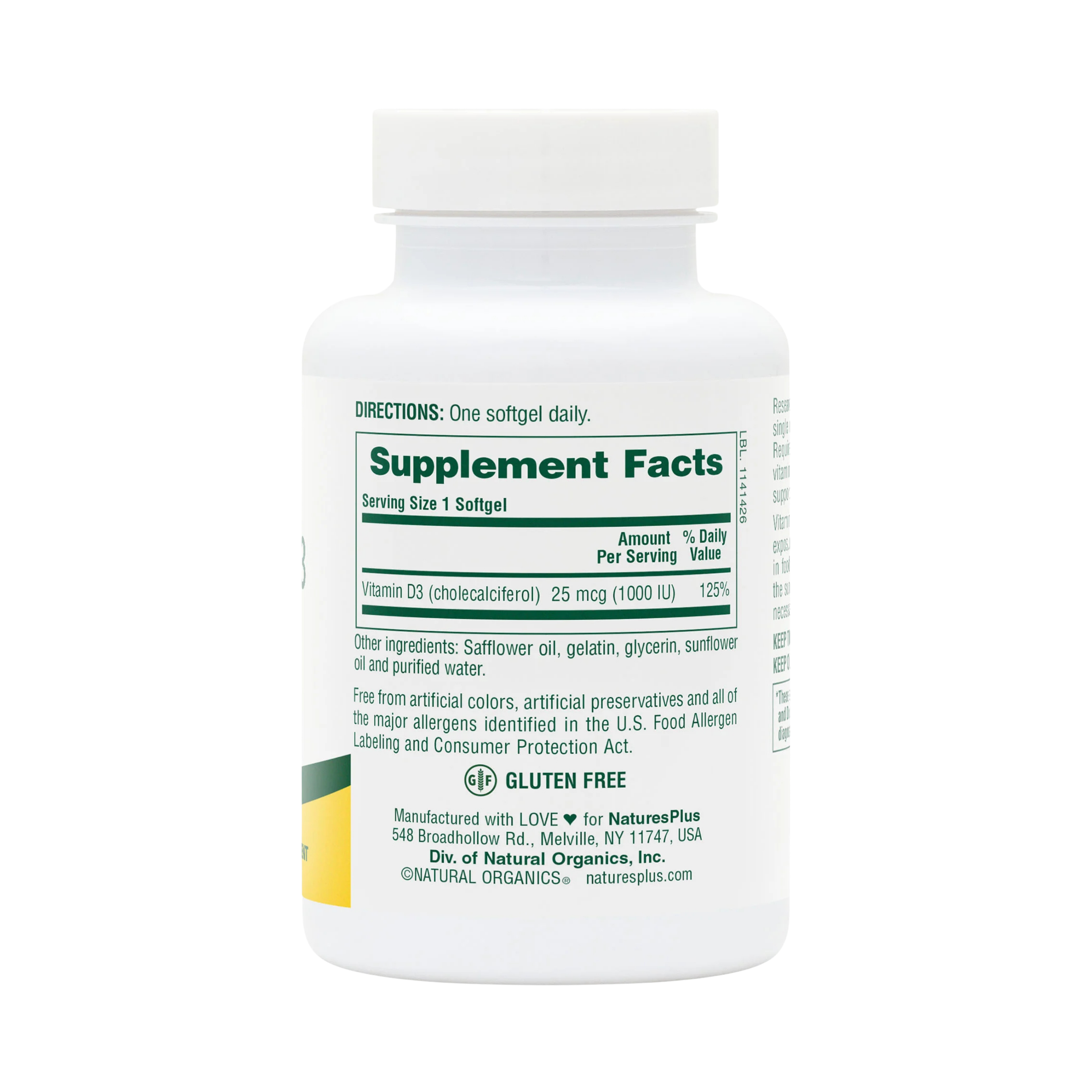 NaturesPlus, Vitamin D3, 25 Mcg, 180 Softgels