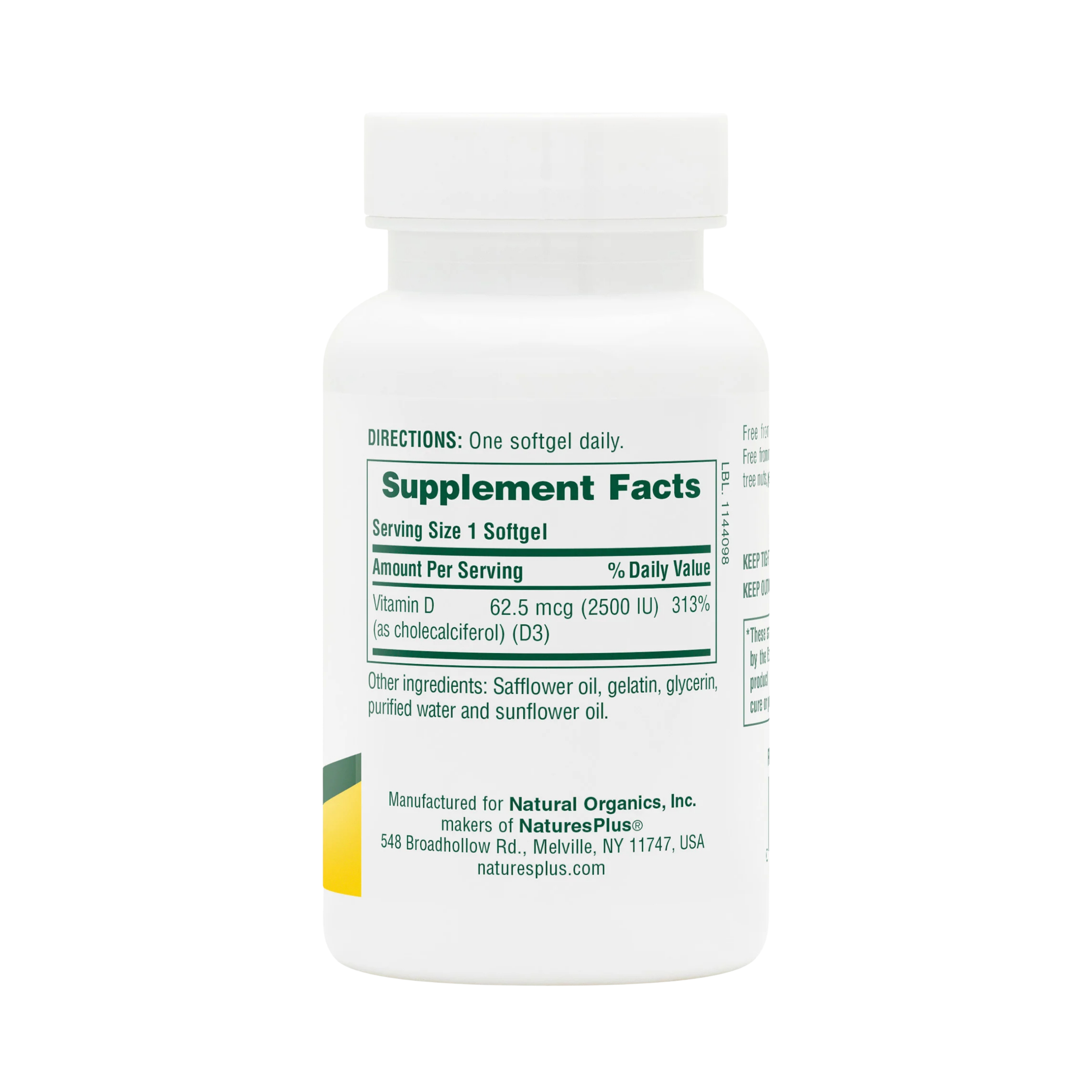 NaturesPlus, Vitamin D3 (Cholecalciferol), 2500 IU, 90 Softgels