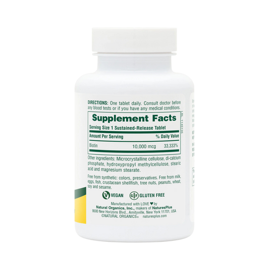 NaturesPlus, Sustained Release Biotin, 10000 Mcg, 90 Tablets