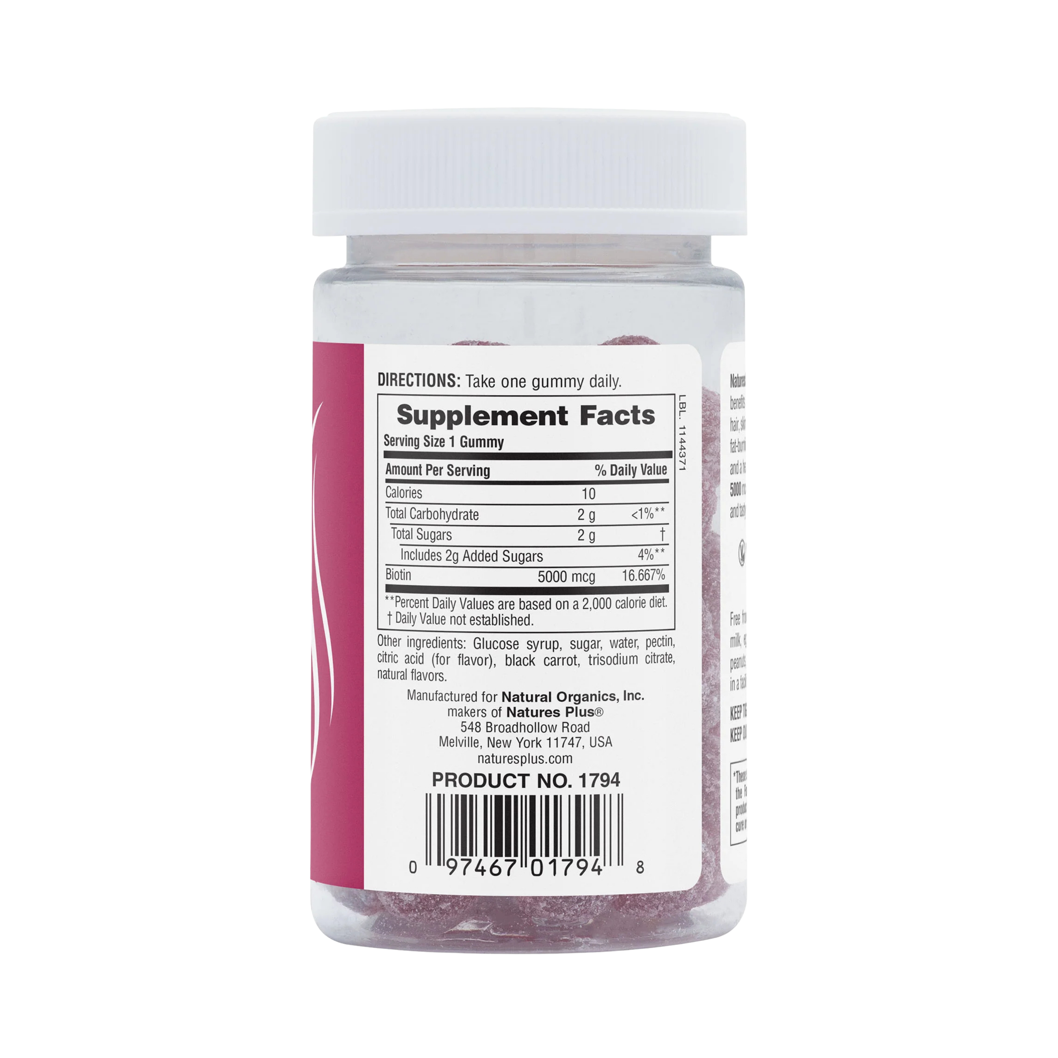NaturesPlus, Biotin Gummies, Raspberry, 5,000 Mcg, 60 Gummies