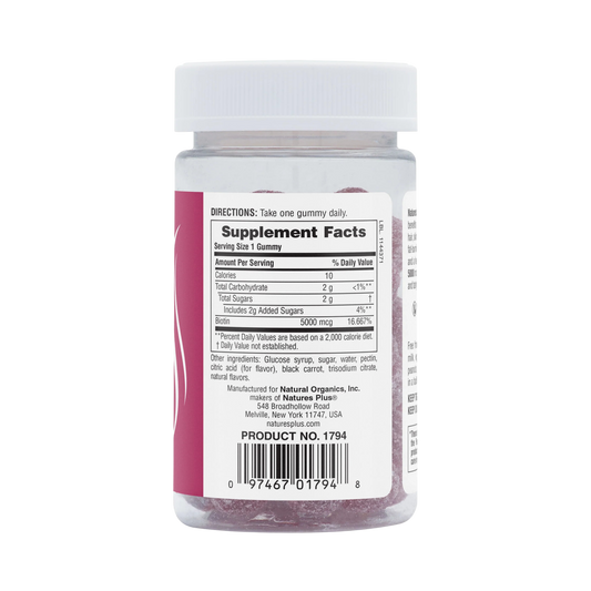 NaturesPlus, Biotin Gummies, Raspberry, 5,000 Mcg, 60 Gummies