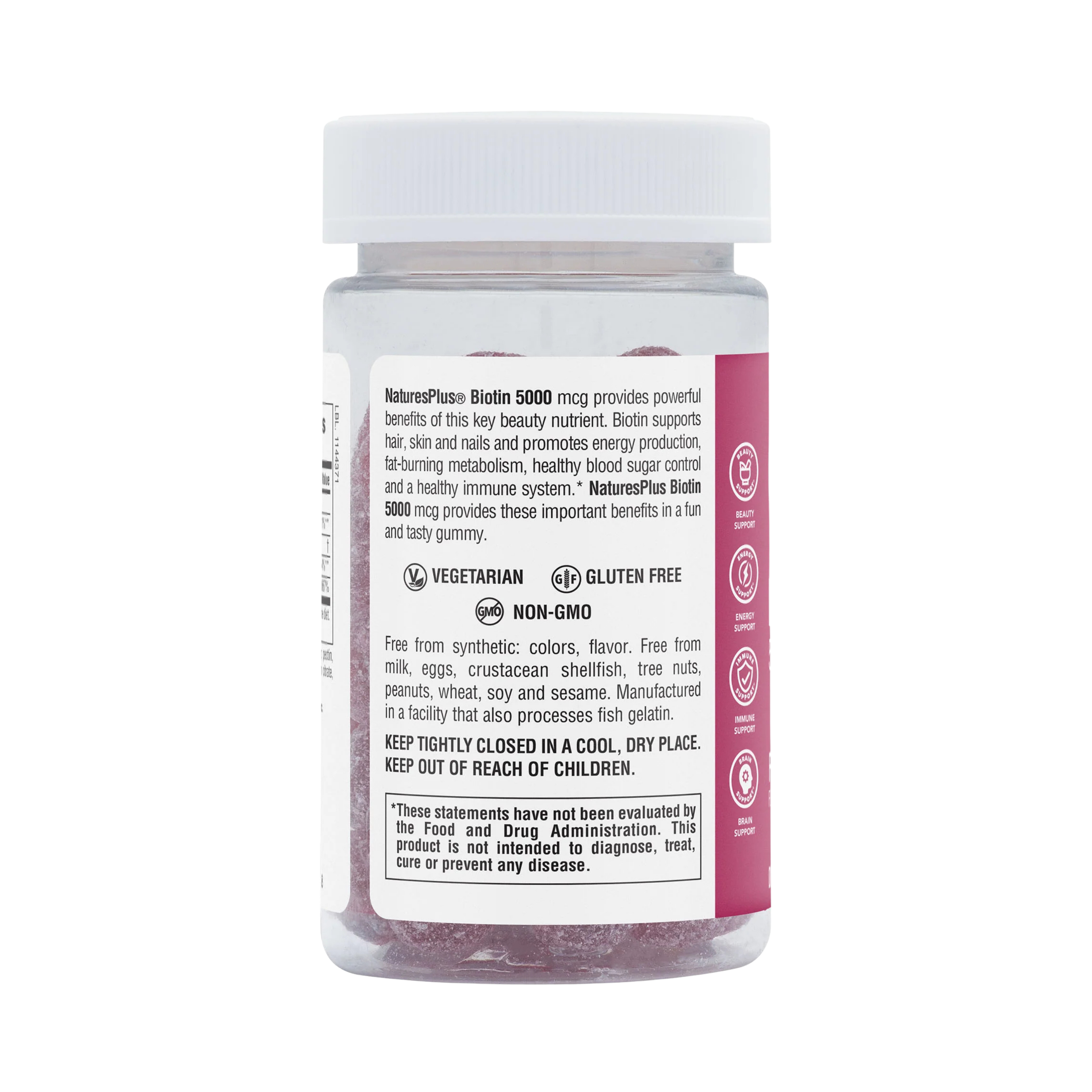 NaturesPlus, Biotin Gummies, Raspberry, 5,000 Mcg, 60 Gummies