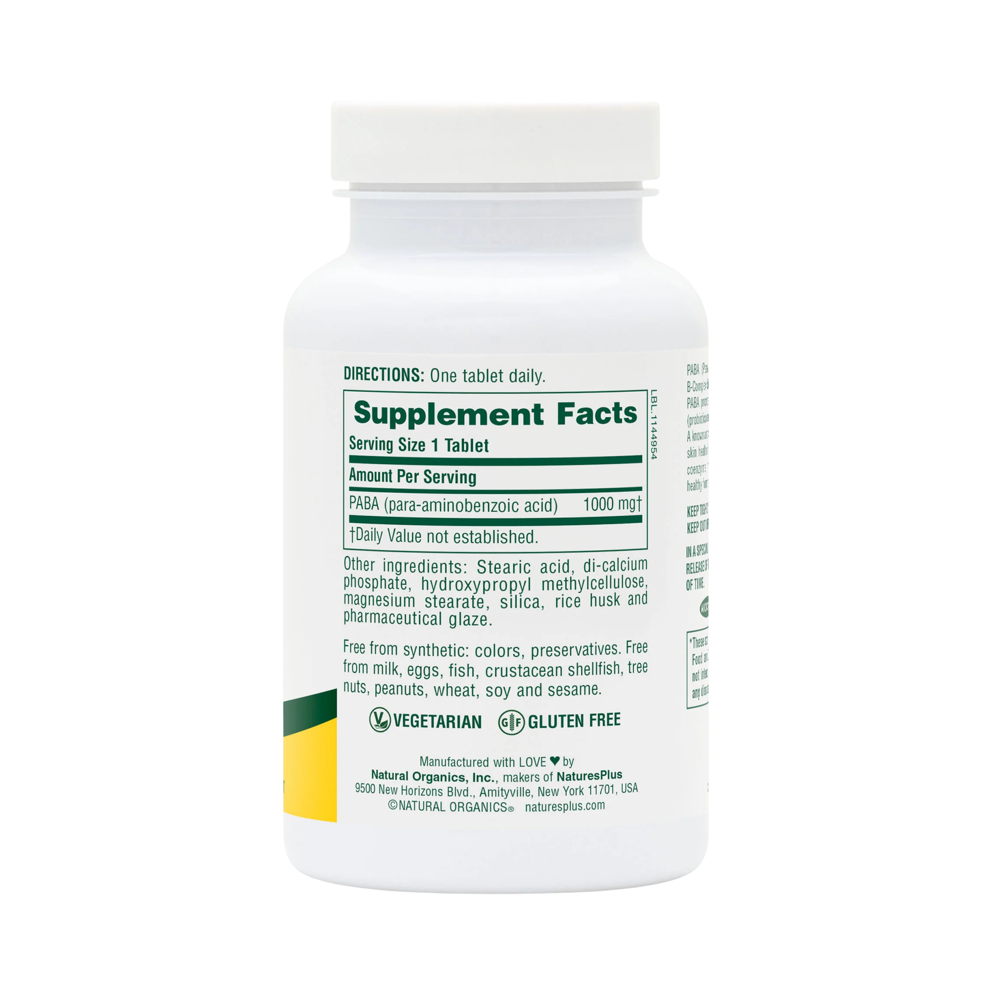 NaturesPlus, Sustained Release PABA, 1,000 Mg, 60 Tablets