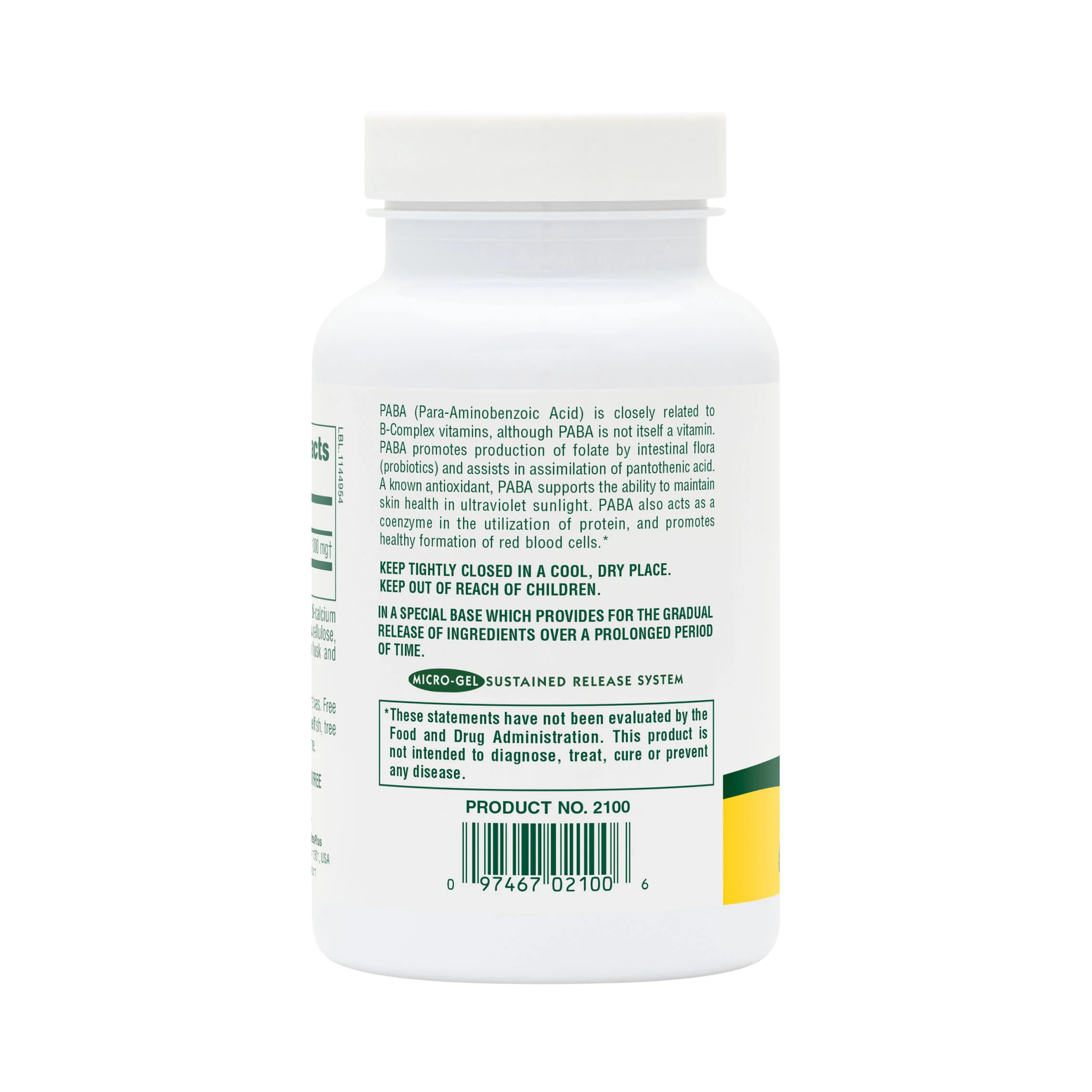 NaturesPlus, Sustained Release PABA, 1,000 Mg, 60 Tablets