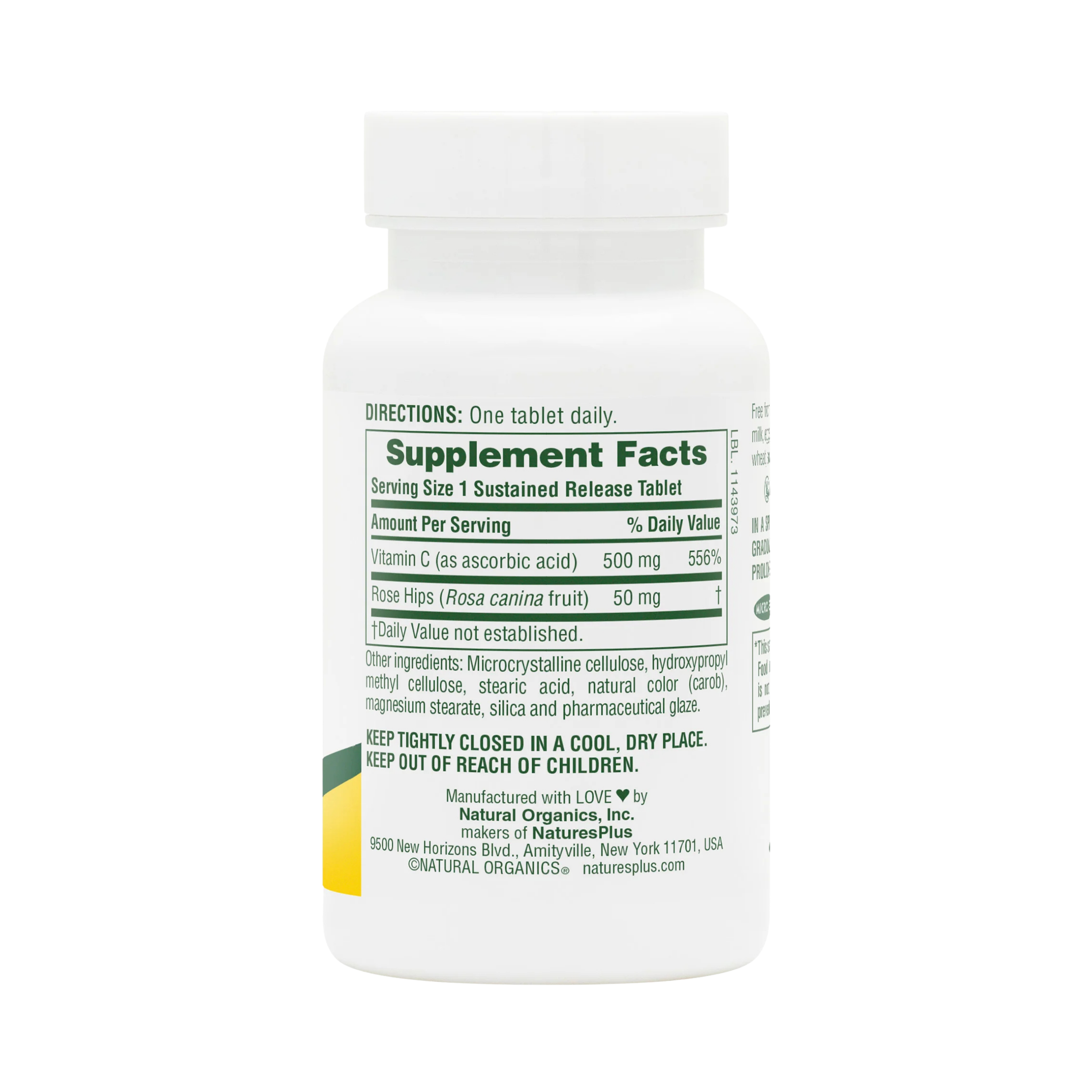 NaturesPlus, Vitamin C with Rose HIPS, 500 Mg, 90 Capsules