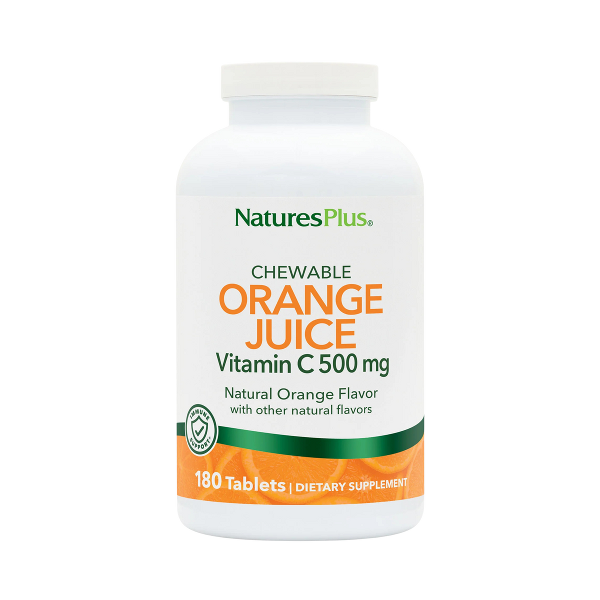 NaturesPlus, Chewable Orange Juice, Vitamin C, Natural Orange, 500 Mg, 180 Tablets