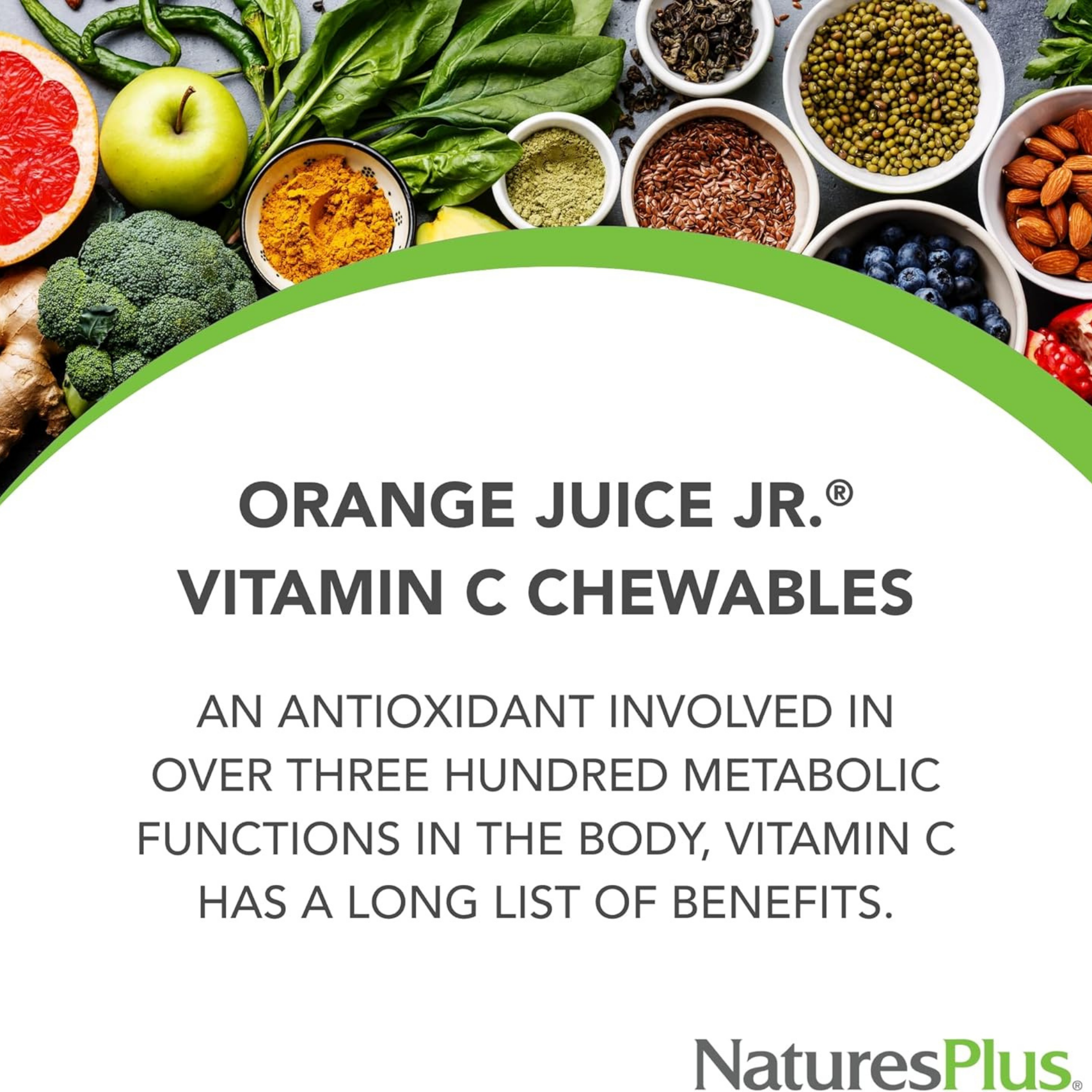 NaturesPlus, Orange Juice Jr Chewable Vitamin C, Natural Orange, 100 Mg, 90 Tablets
