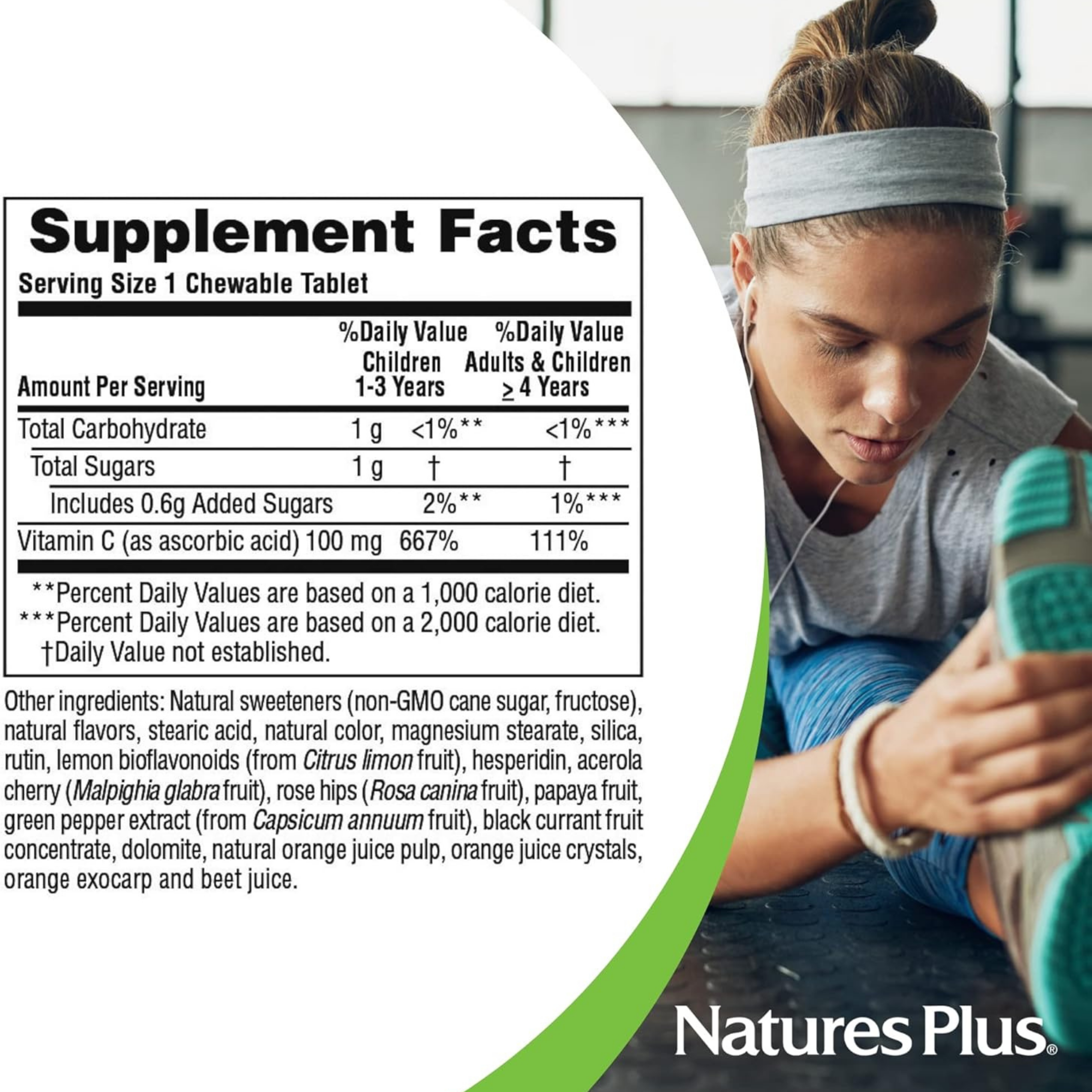NaturesPlus, Orange Juice Jr Chewable Vitamin C, Natural Orange, 100 Mg, 90 Tablets